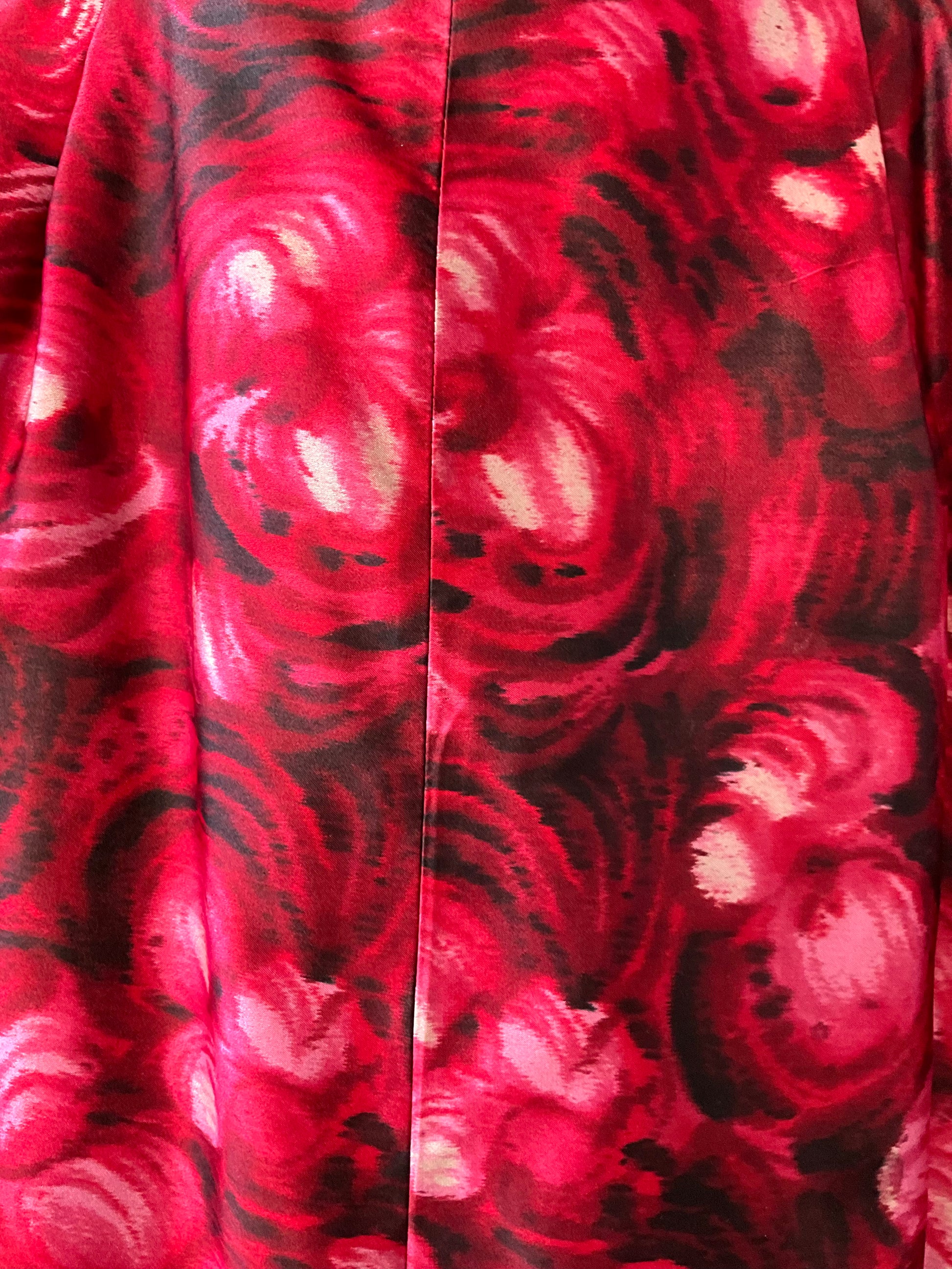 Vintage 1970s Homemade Pink Abstract Print Satin Maxi Skirt, Small