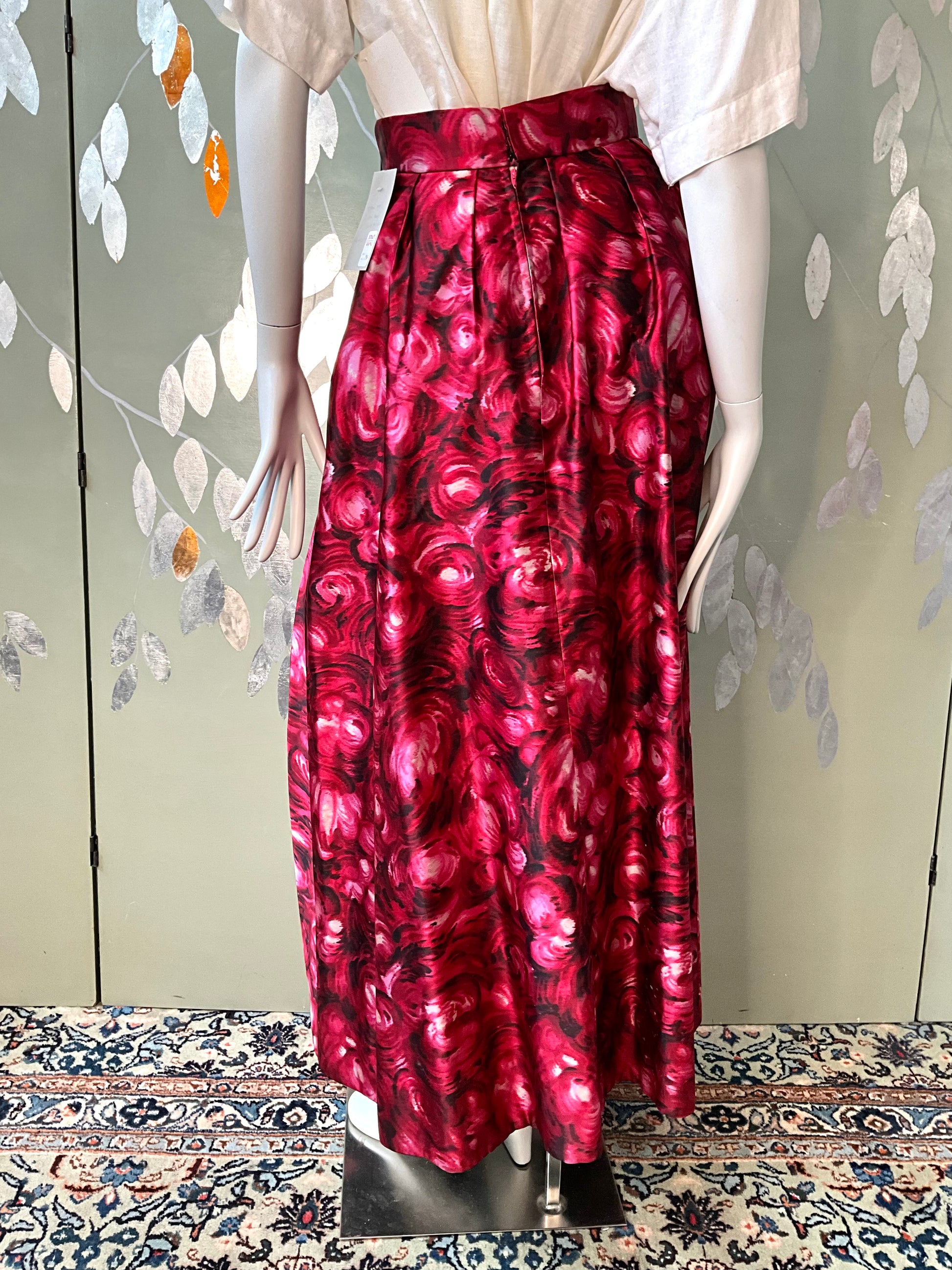 Vintage 1970s Homemade Pink Abstract Print Satin Maxi Skirt, Small