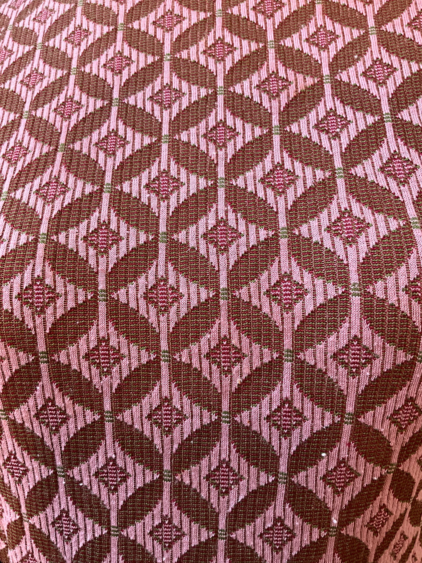 Reproduction 1970s Pink Green Ogee Pattern 3/4 Sleeve Knit Top, Medium 