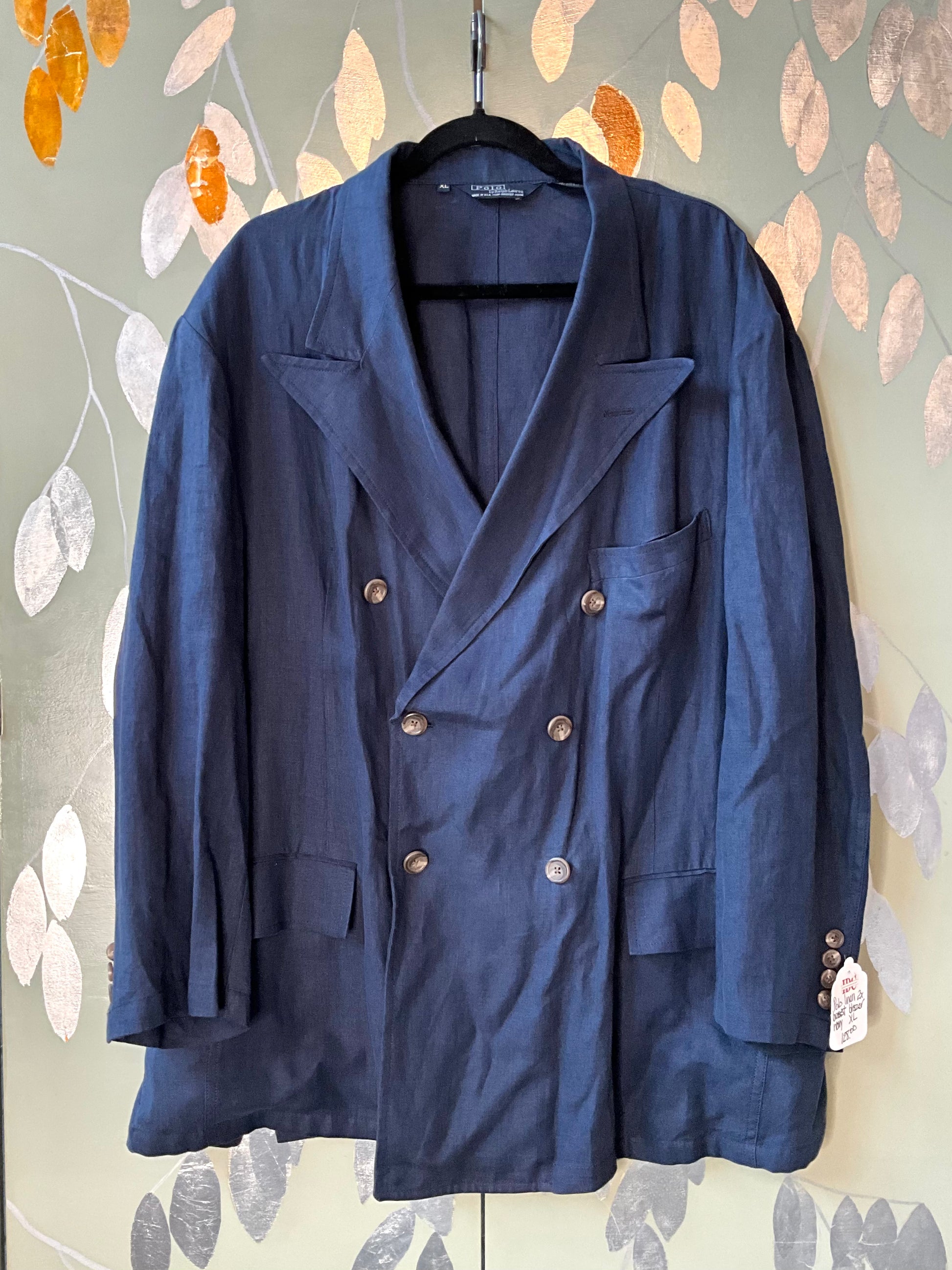 Vintage 1990s Polo Ralph Lauren Navy Linen Blazer, XL