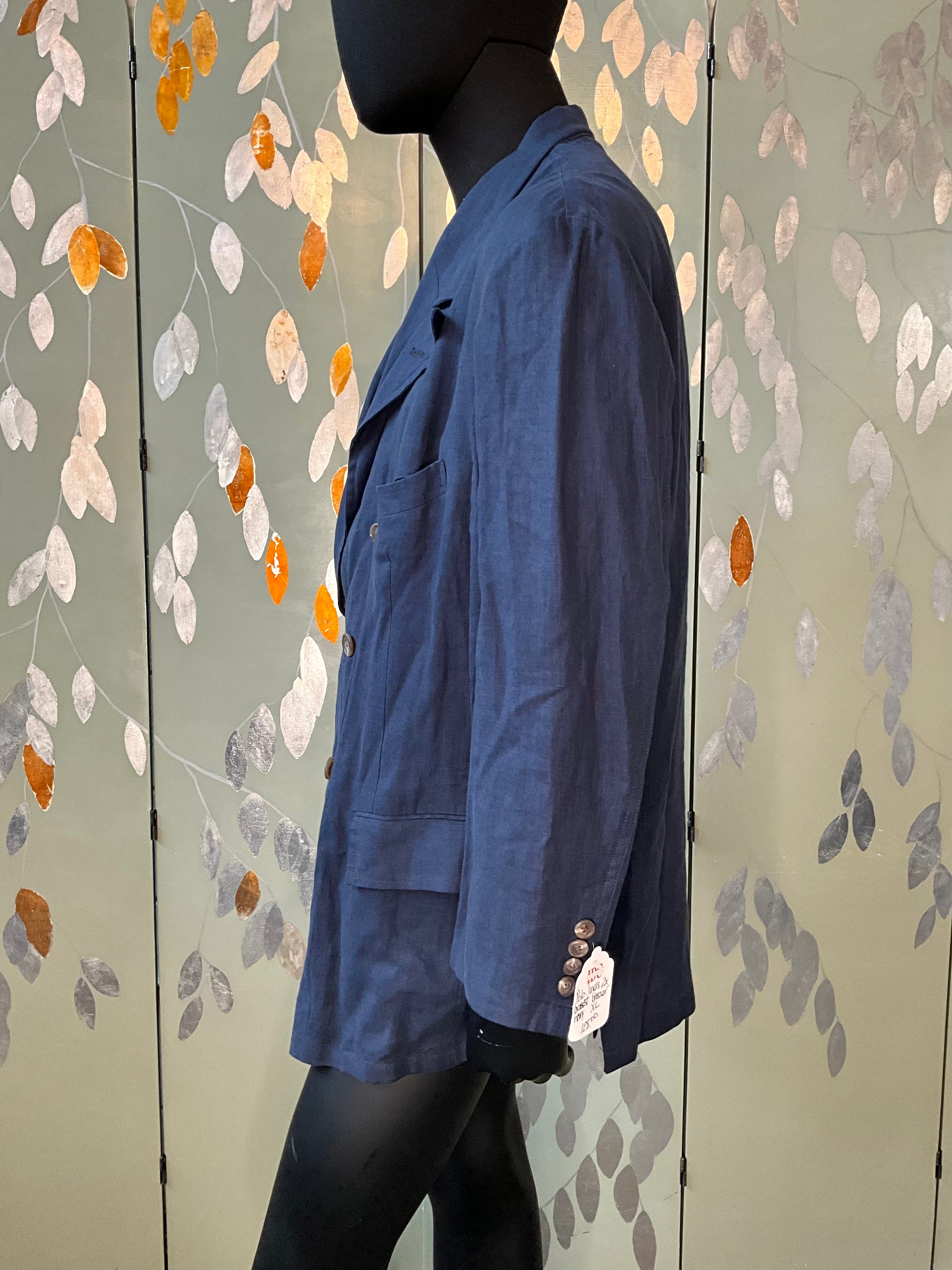 Vintage 1990s Polo Ralph Lauren Navy Linen Blazer, XL