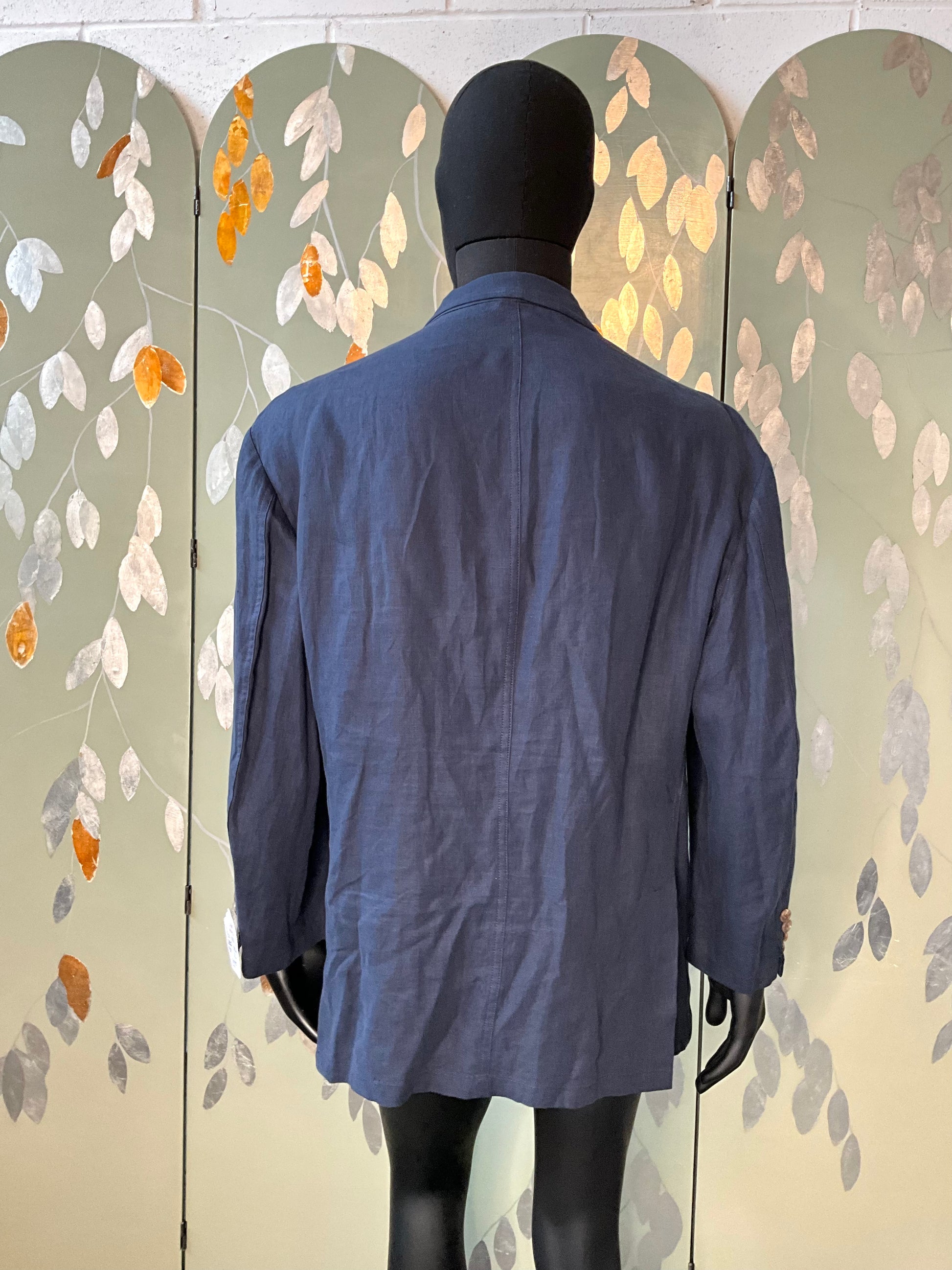 Vintage 1990s Polo Ralph Lauren Navy Linen Blazer, XL