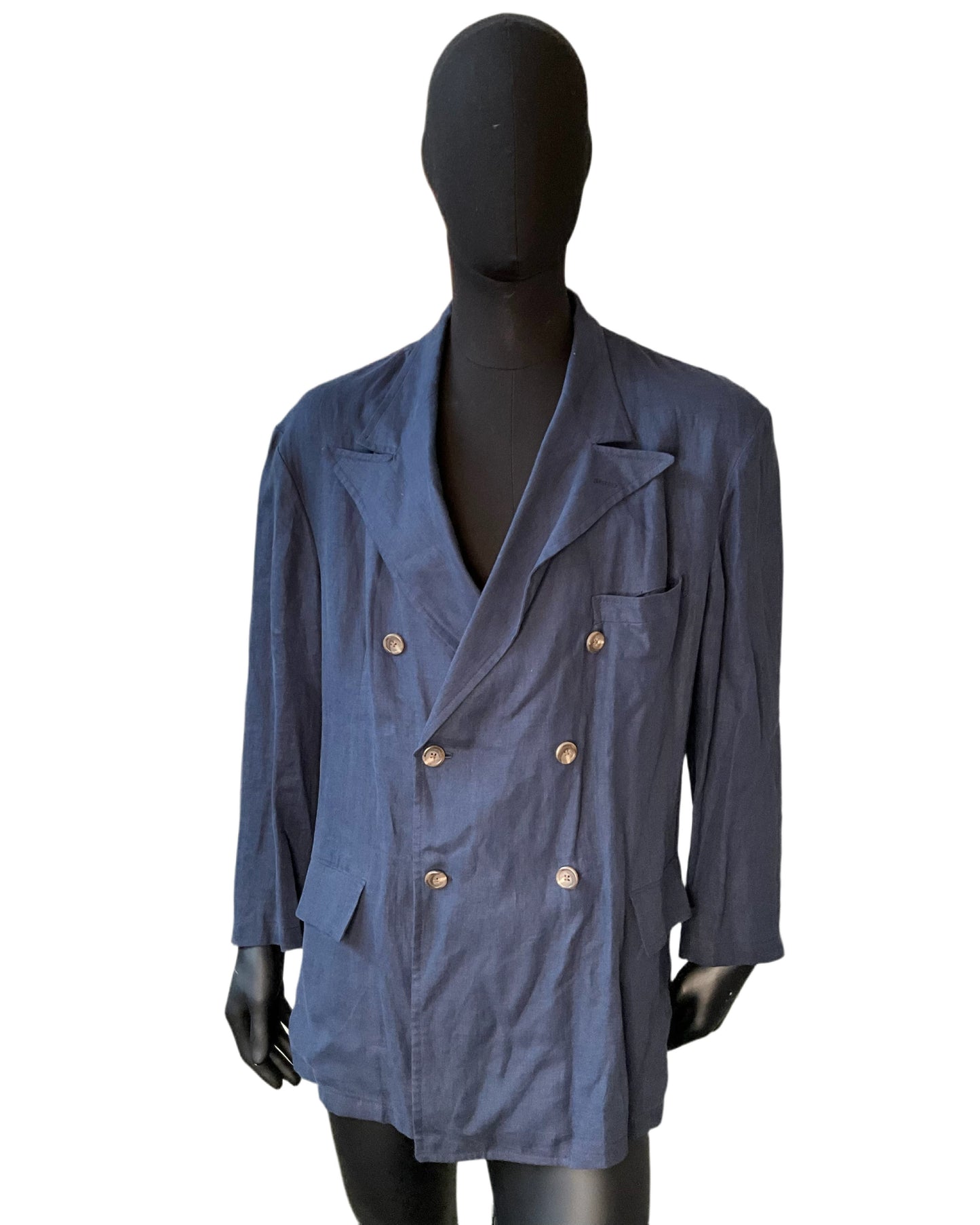 Vintage 1990s Polo Ralph Lauren Navy Linen Blazer, XL