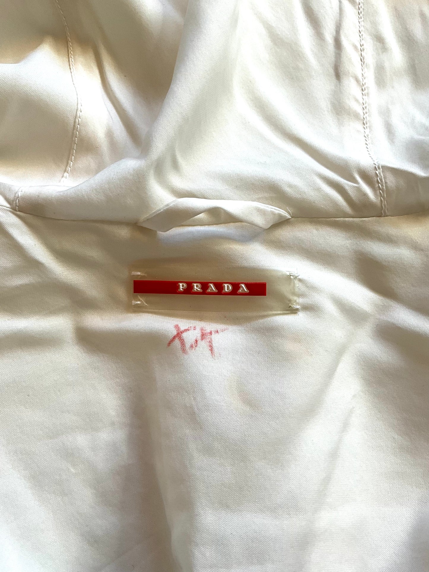 2008 Prada Sport Linea Rossa White Silk Athleisure Hooded Windbreaker, Small