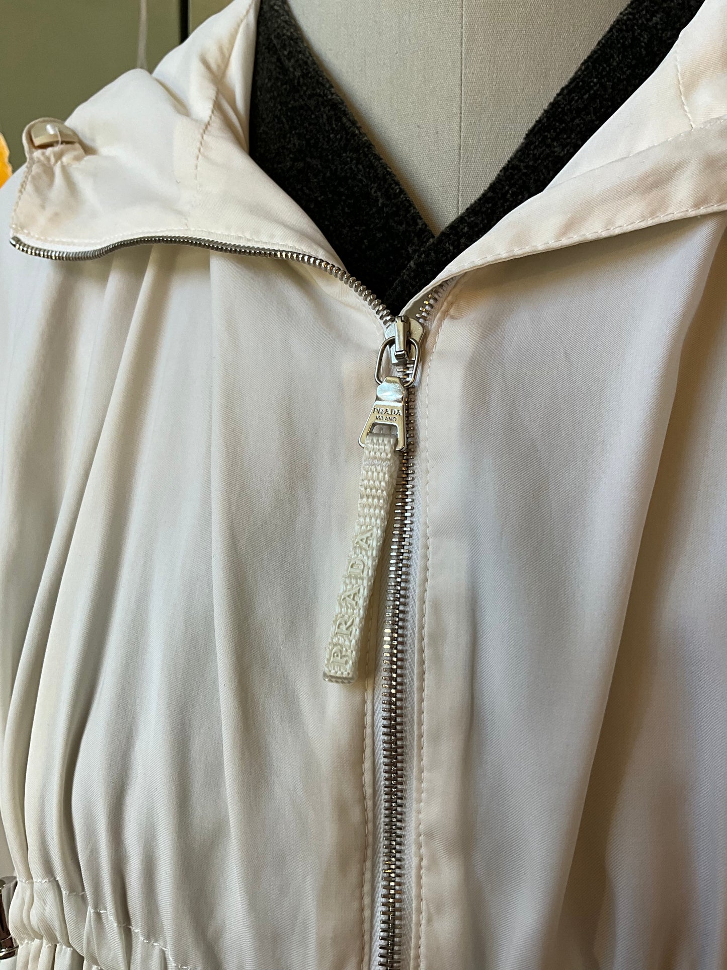 2008 Prada Sport Linea Rossa White Silk Athleisure Hooded Windbreaker, Small