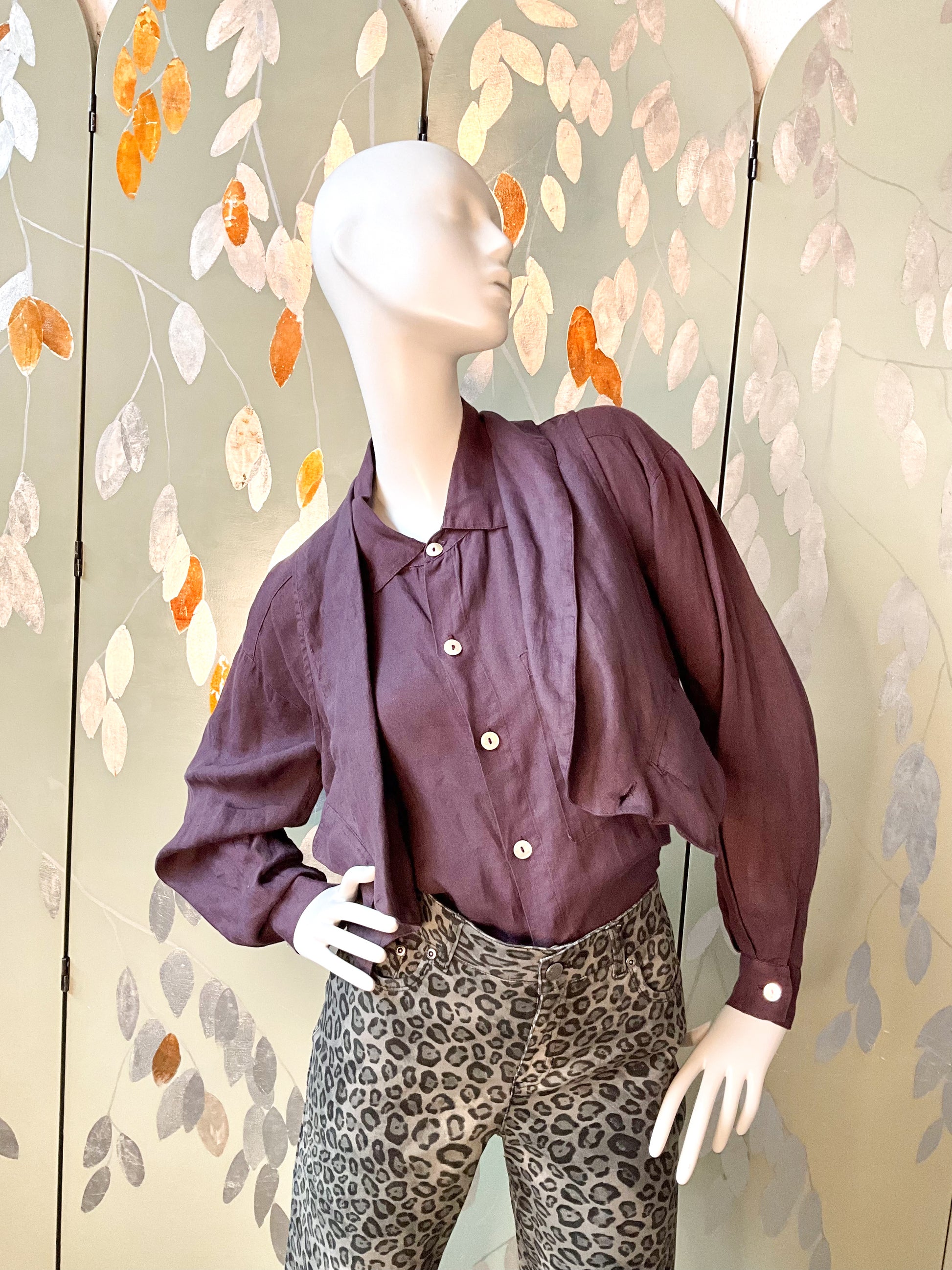 Vintage 1990s Purple Linen Shirt and Waistcoat Set, Small 