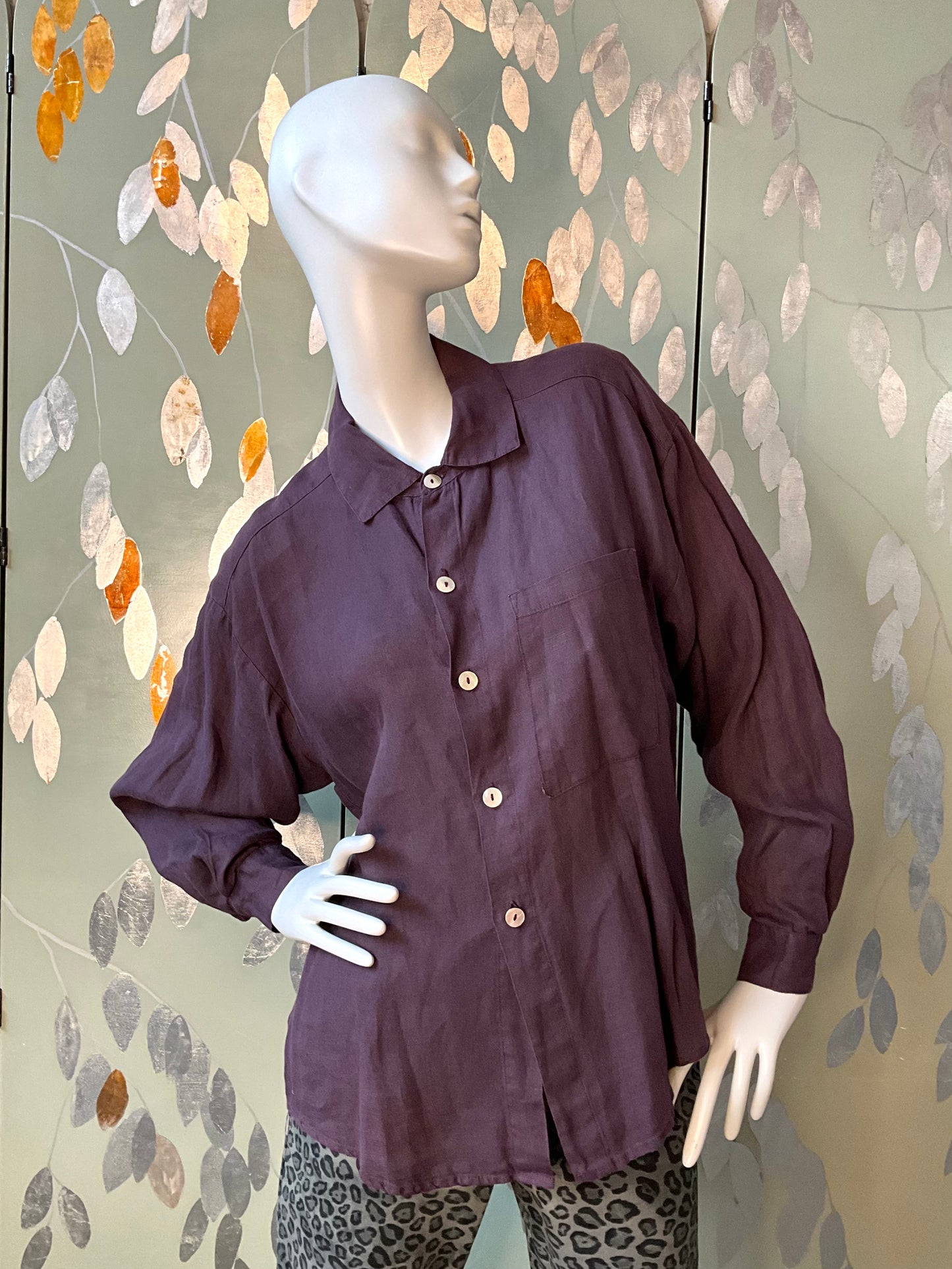 Vintage 1990s Purple Linen Shirt and Waistcoat Set, Small 