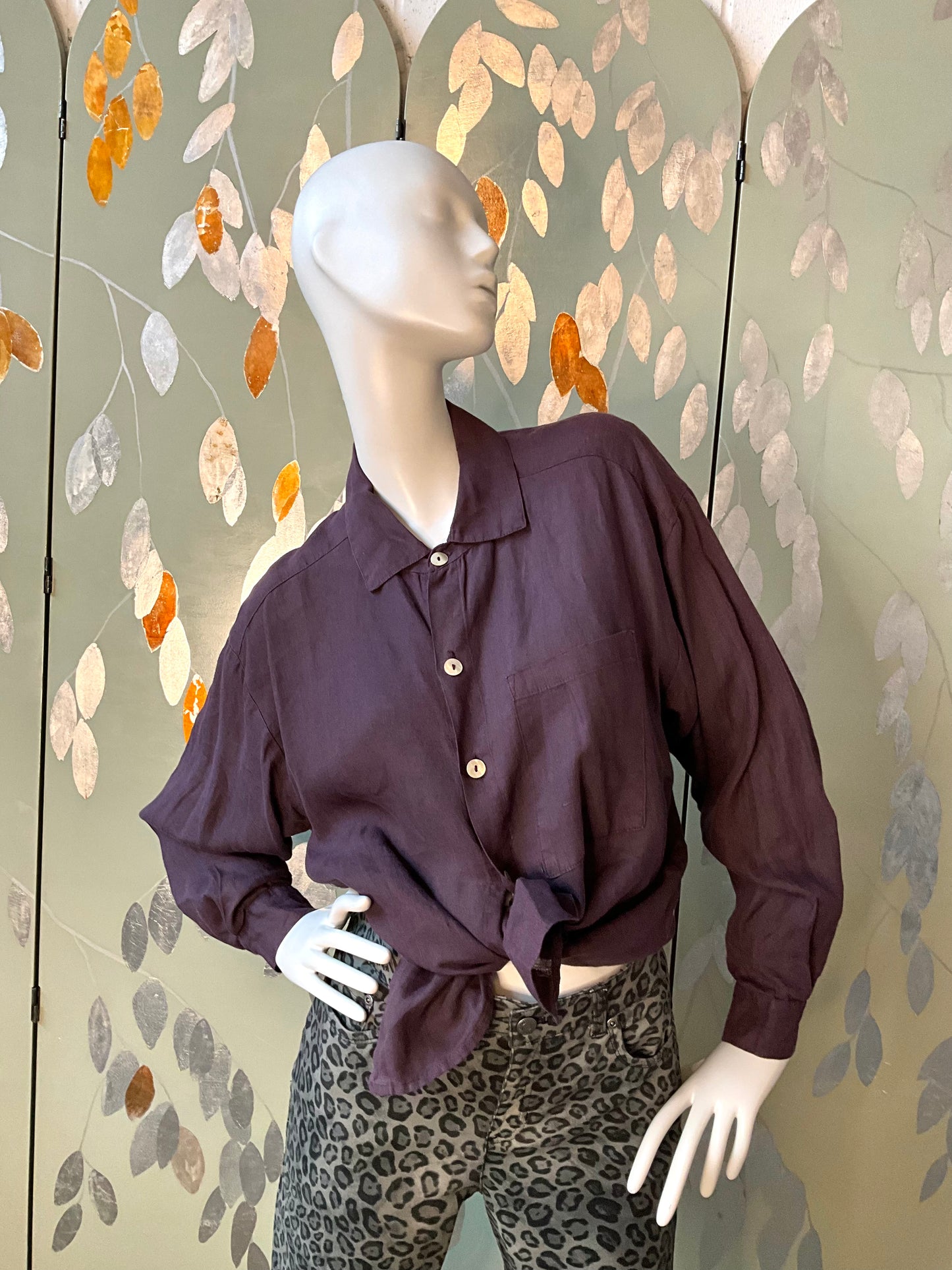 Vintage 1990s Purple Linen Shirt and Waistcoat Set, Small 