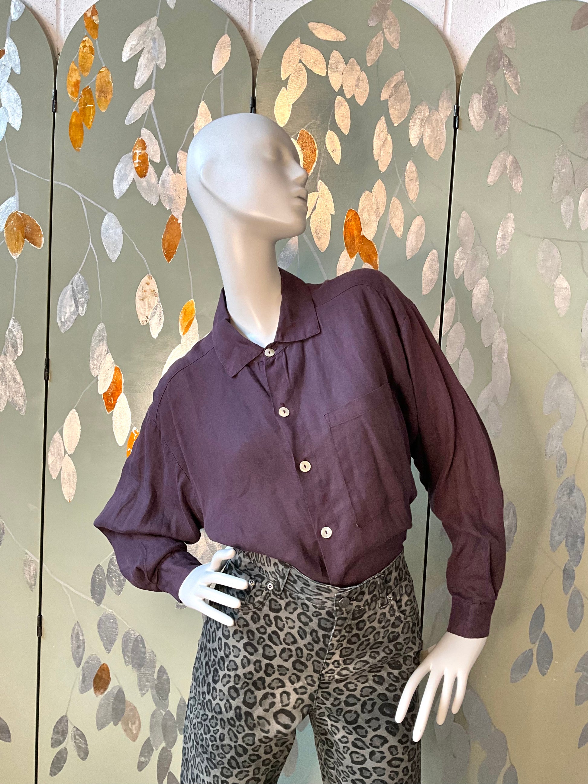 Vintage 1990s Purple Linen Shirt and Waistcoat Set, Small 