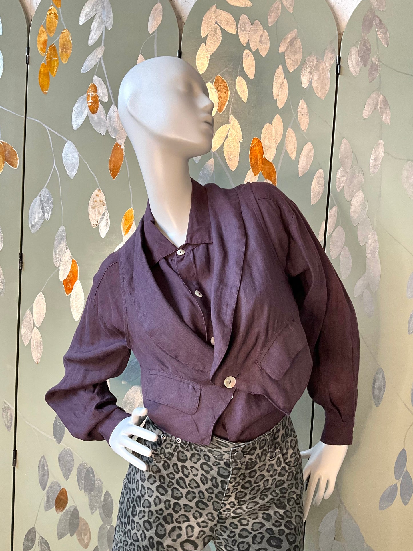 Vintage 1990s Purple Linen Shirt and Waistcoat Set, Small 