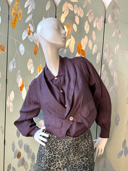 Vintage 1990s Purple Linen Shirt and Waistcoat Set, Small 