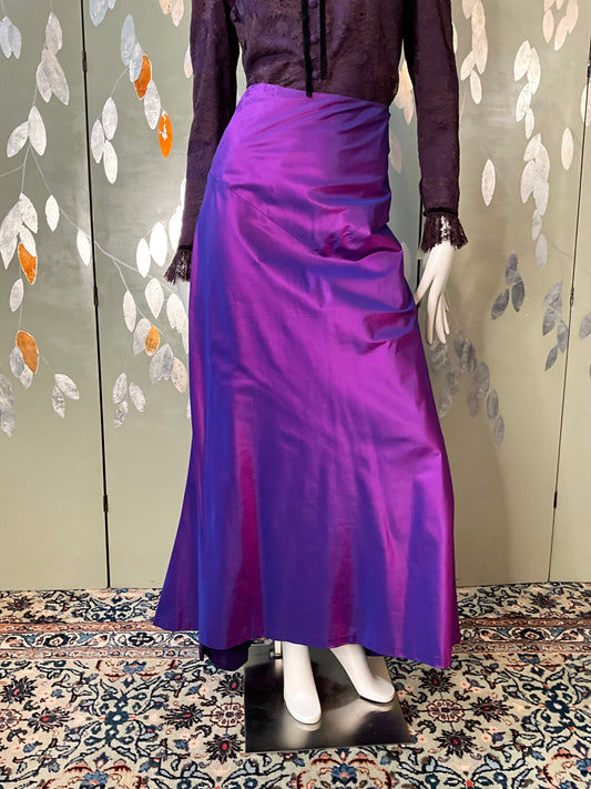Vintage Y2K Purple Silk Taffeta Maxi Evening Skirt with Waterfall Ruffle, W32