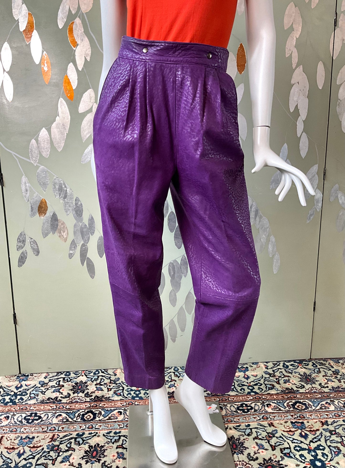 Vintage 1980s Norma Canada Purple Suede Pleated Pants, S-M