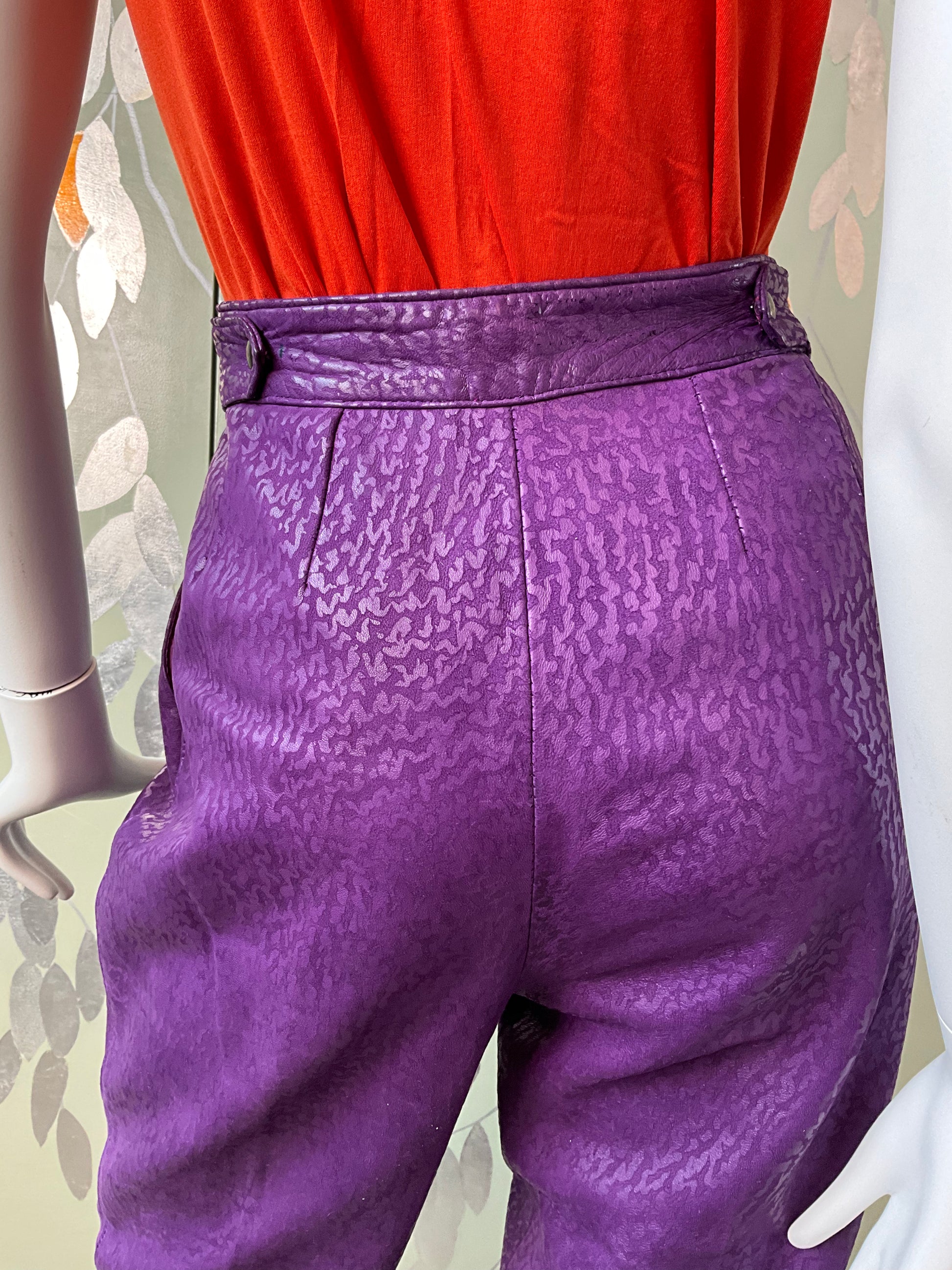 Vintage 1980s Norma Canada Purple Suede Pleated Pants, S-M