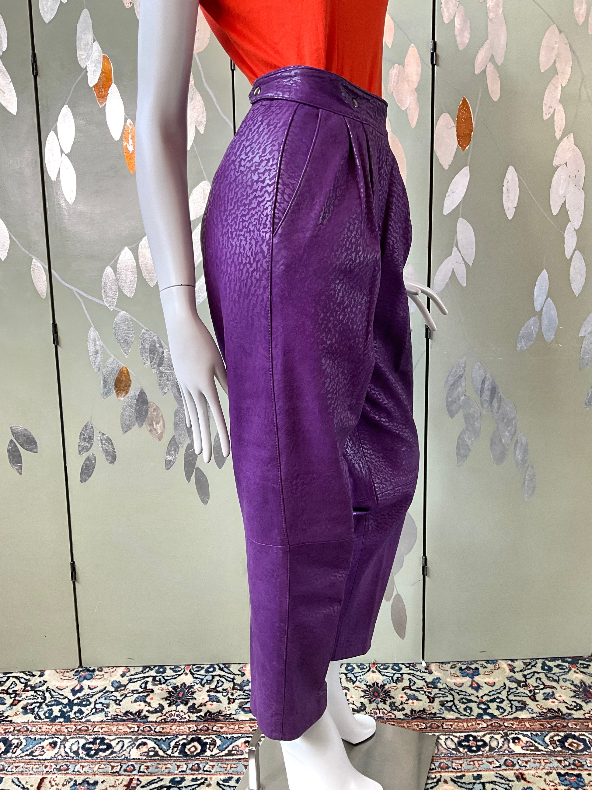 Vintage 1980s Norma Canada Purple Suede Pleated Pants, S-M