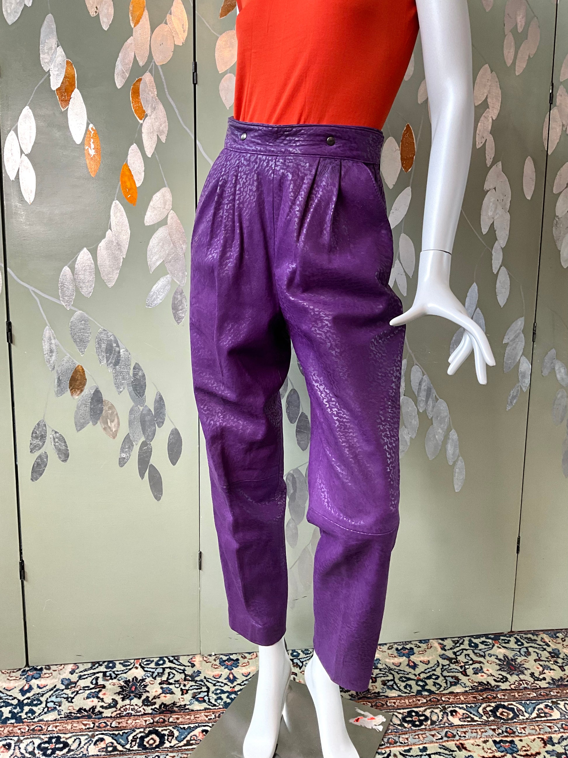 Vintage 1980s Norma Canada Purple Suede Pleated Pants, S-M