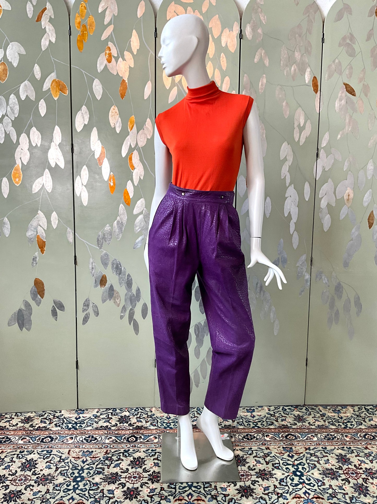 Vintage 1980s Norma Canada Purple Suede Pleated Pants, S-M