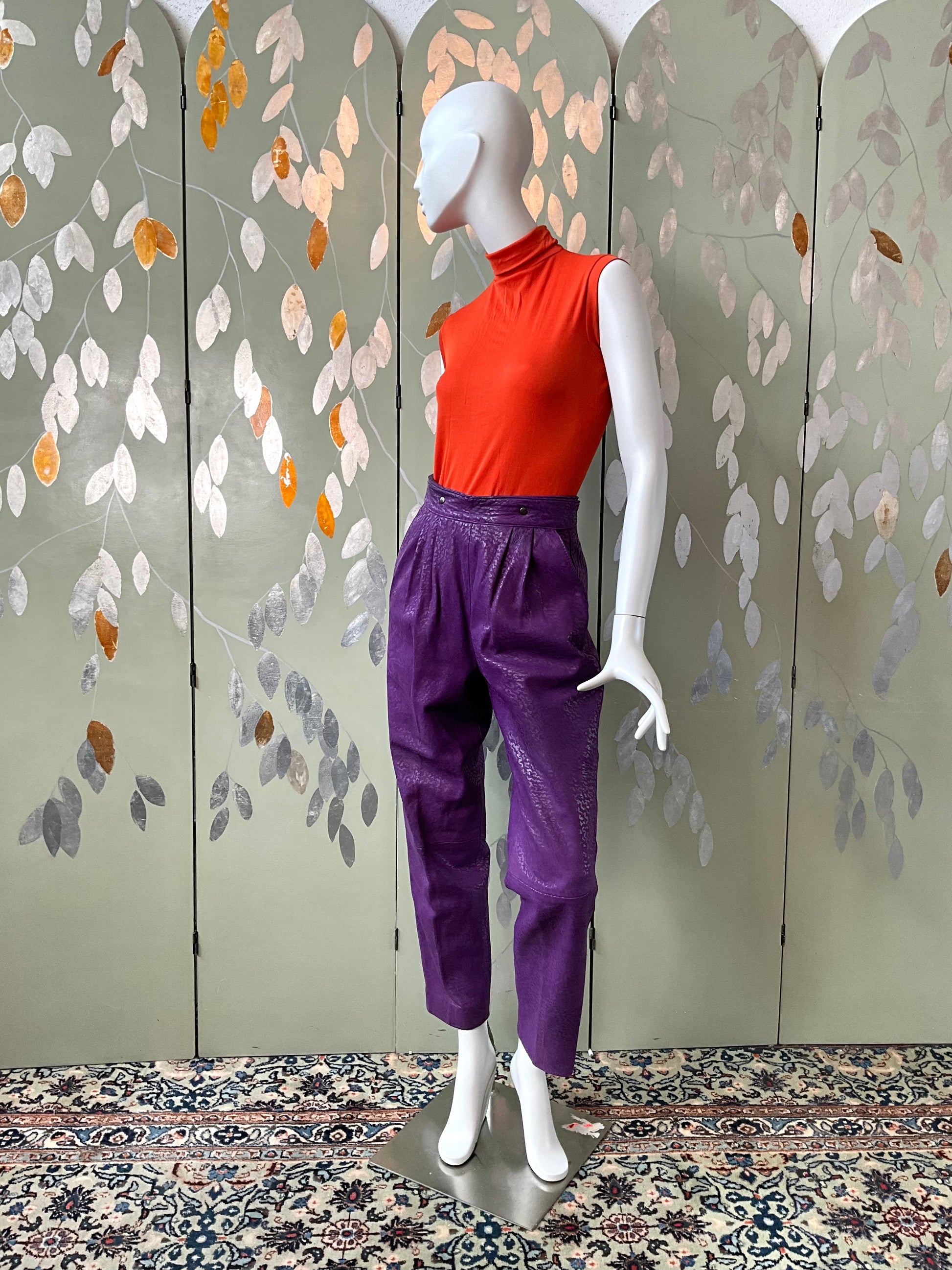 Vintage 1980s Norma Canada Purple Suede Pleated Pants, S-M