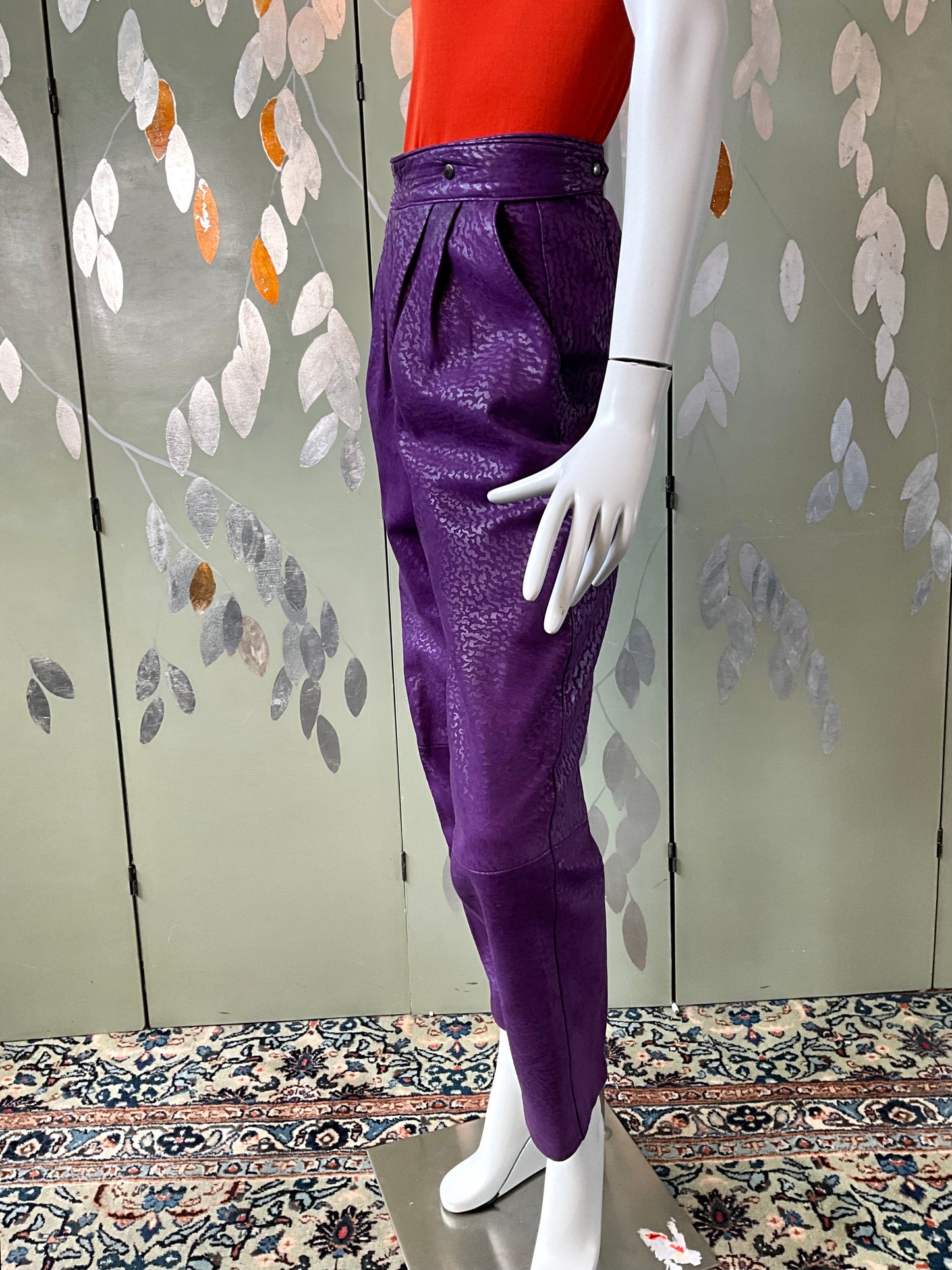 Vintage 1980s Norma Canada Purple Suede Pleated Pants, S-M