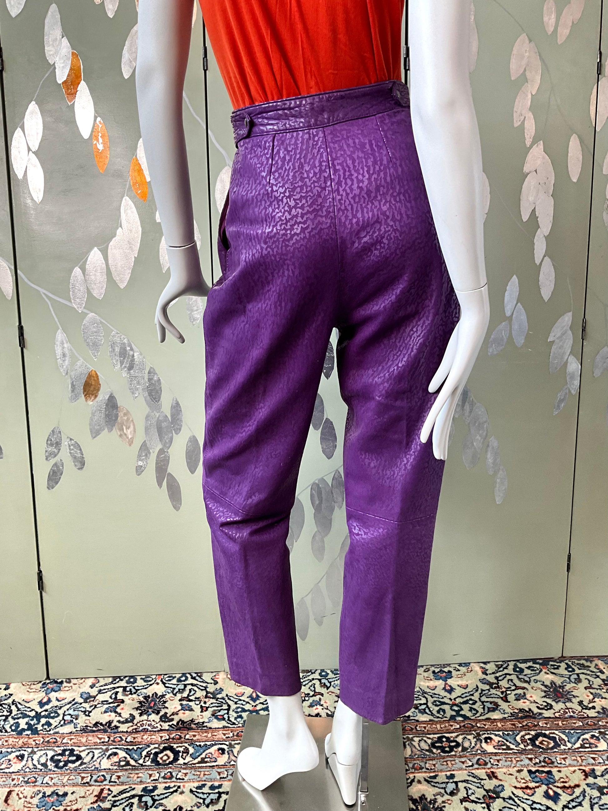 Vintage 1980s Norma Canada Purple Suede Pleated Pants, S-M