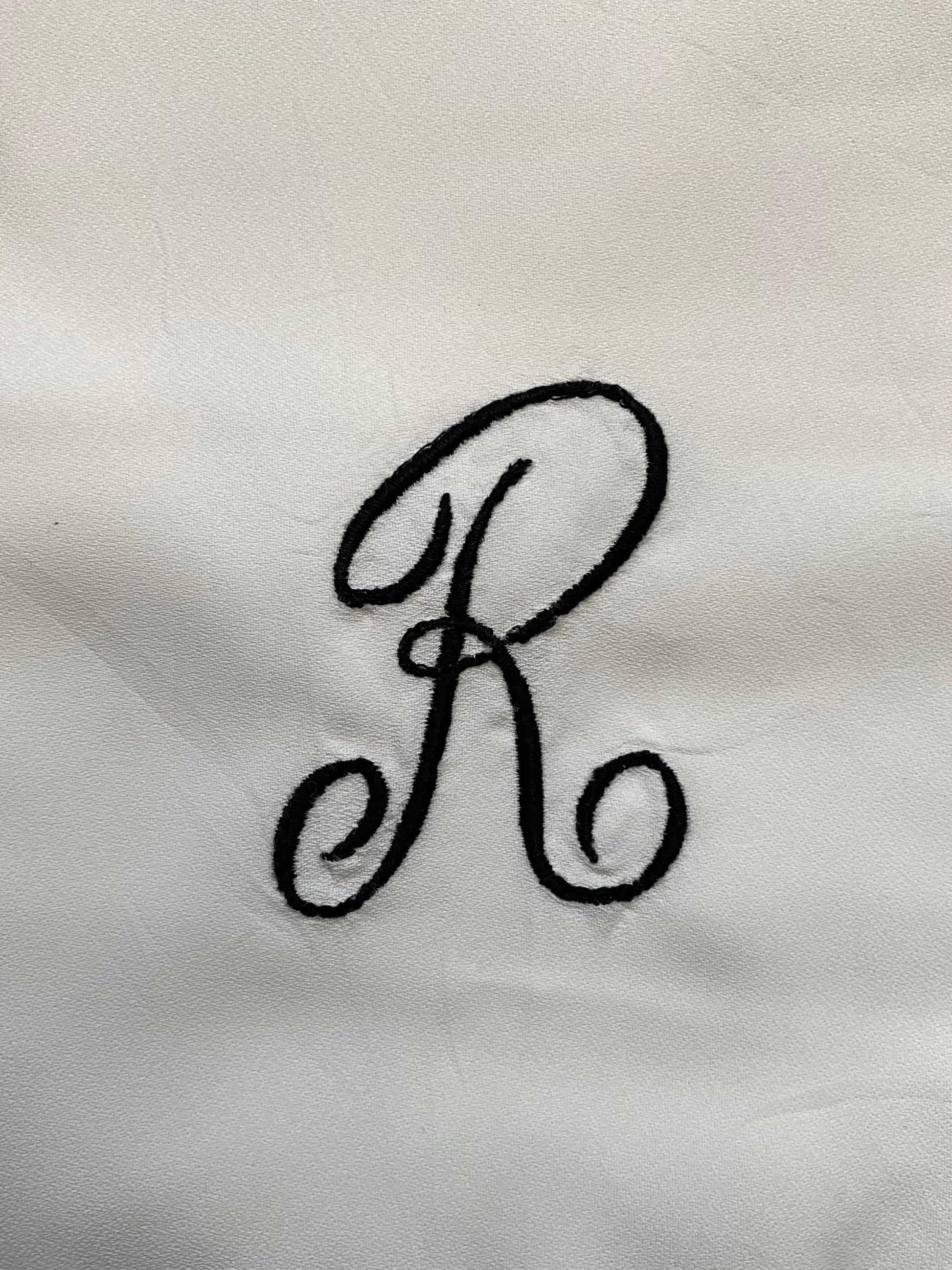 Vintage 1950s White Rayon "R" Initial Fringed Scarf 