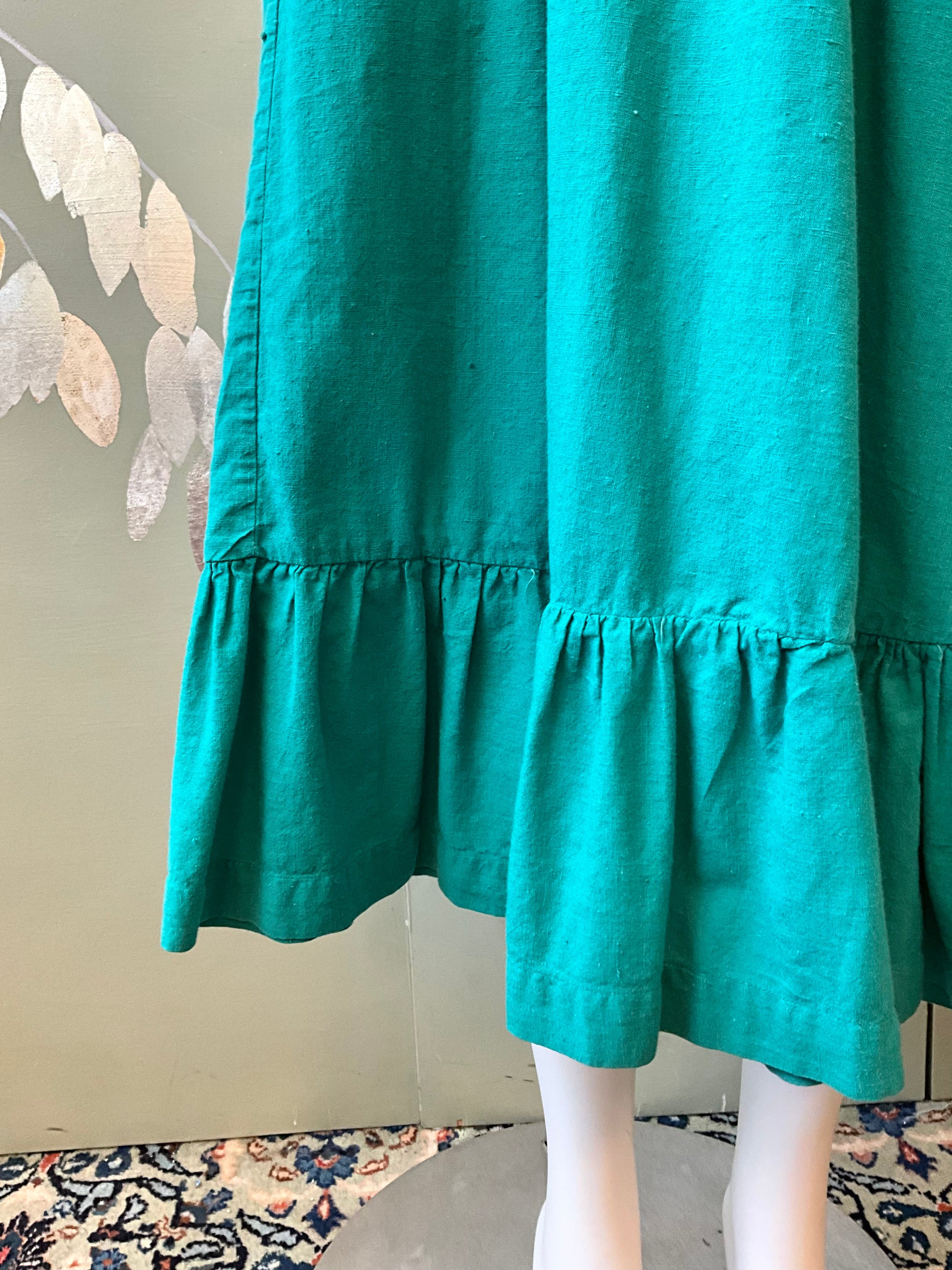 Vintage 1980s Ralph Lauren Western Wear Teal Green Prairie Skirt, Medium