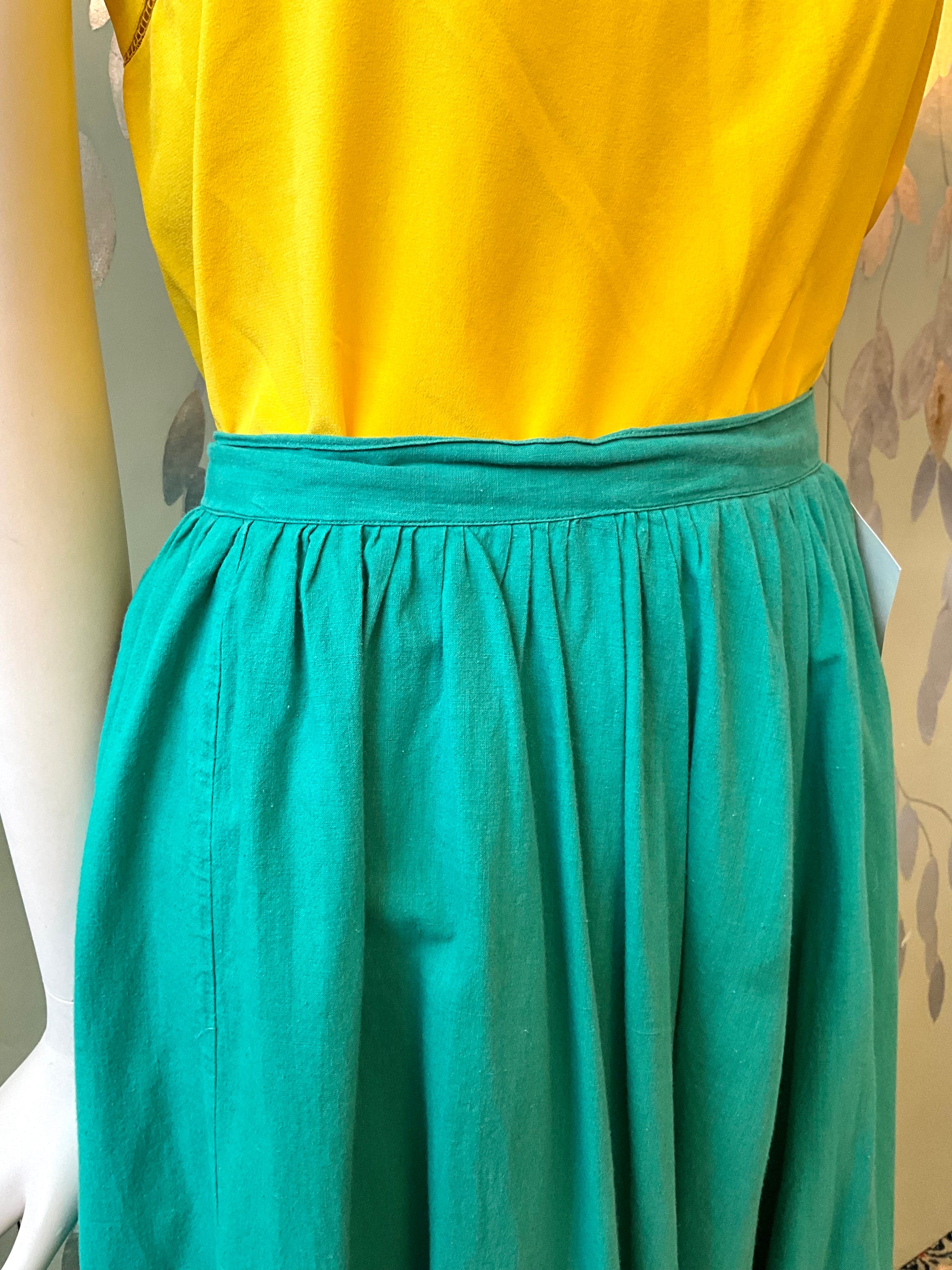 Vintage 1980s Ralph Lauren Western Wear Teal Green Prairie Skirt, Medium