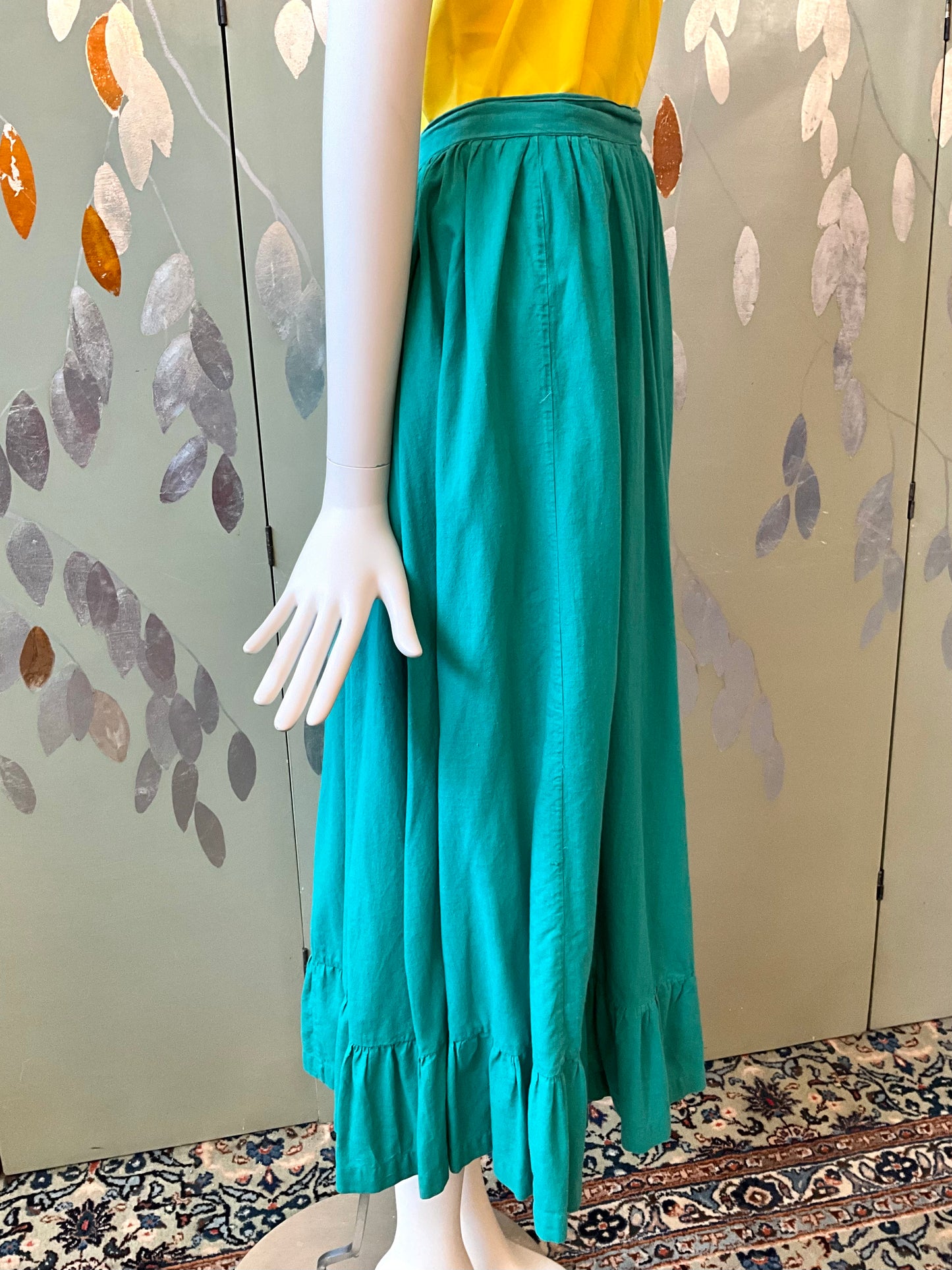 Vintage 1980s Ralph Lauren Western Wear Teal Green Prairie Skirt, Medium