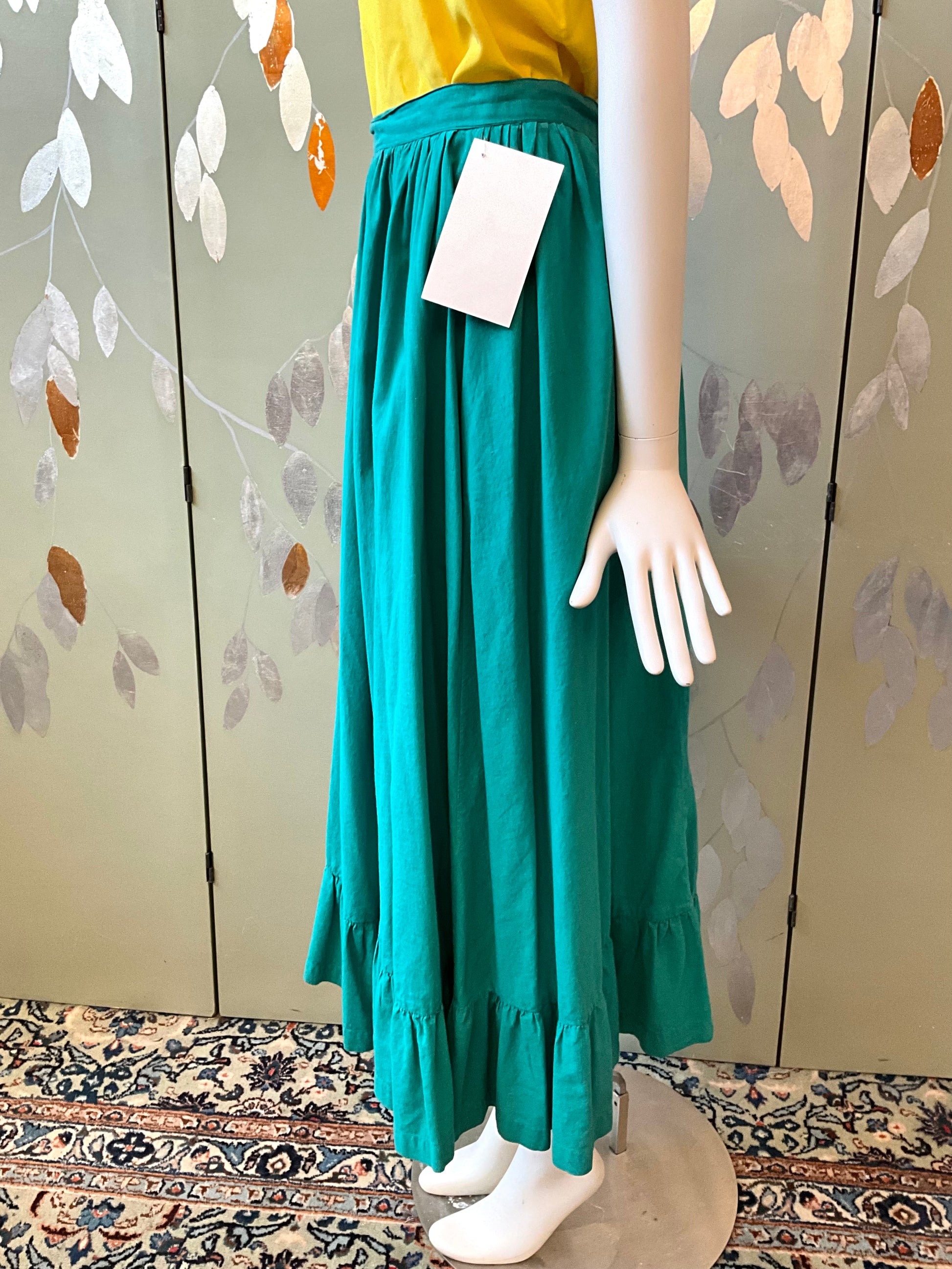 Vintage 1980s Ralph Lauren Western Wear Teal Green Prairie Skirt, Medium