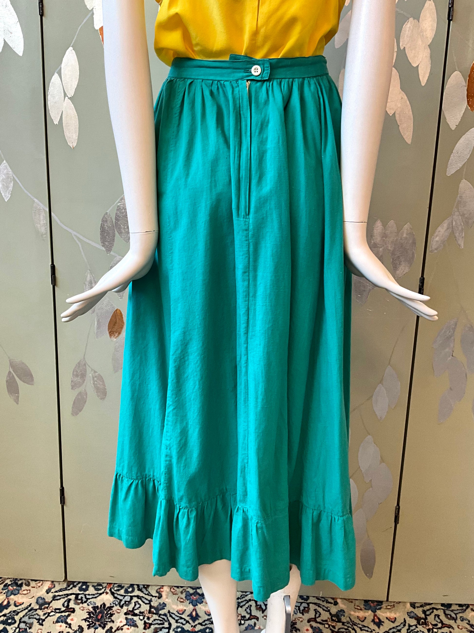 Vintage 1980s Ralph Lauren Western Wear Teal Green Prairie Skirt, Medium