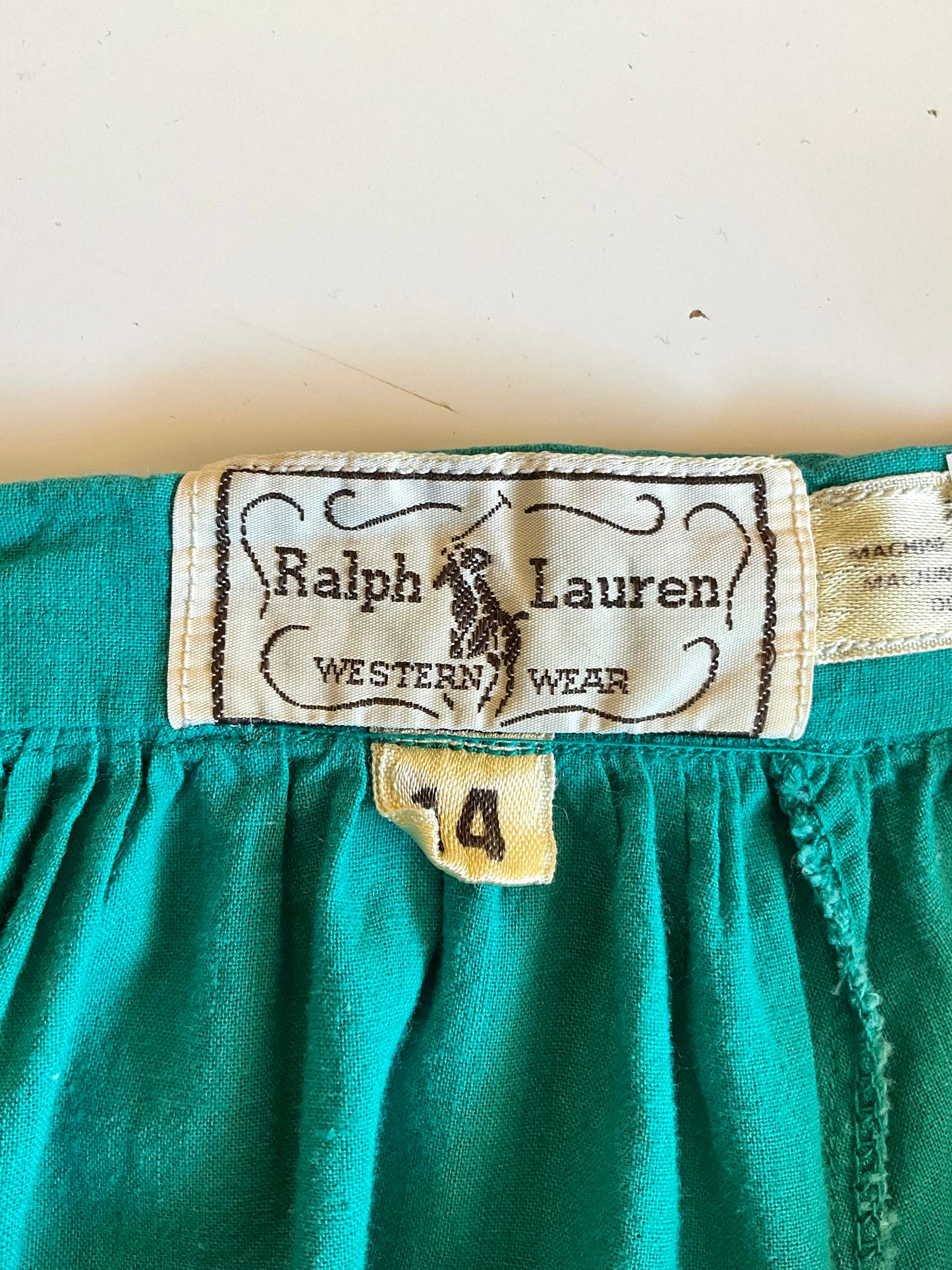 Vintage 1980s Ralph Lauren Western Wear Teal Green Prairie Skirt, Medium