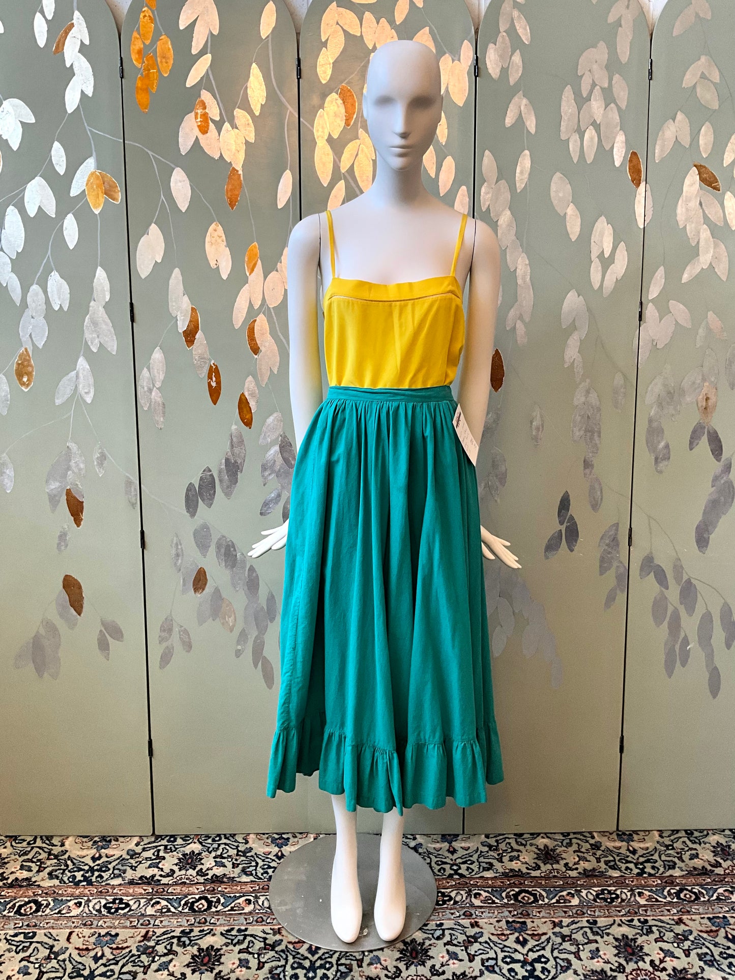 Vintage 1980s Ralph Lauren Western Wear Teal Green Prairie Skirt, Medium