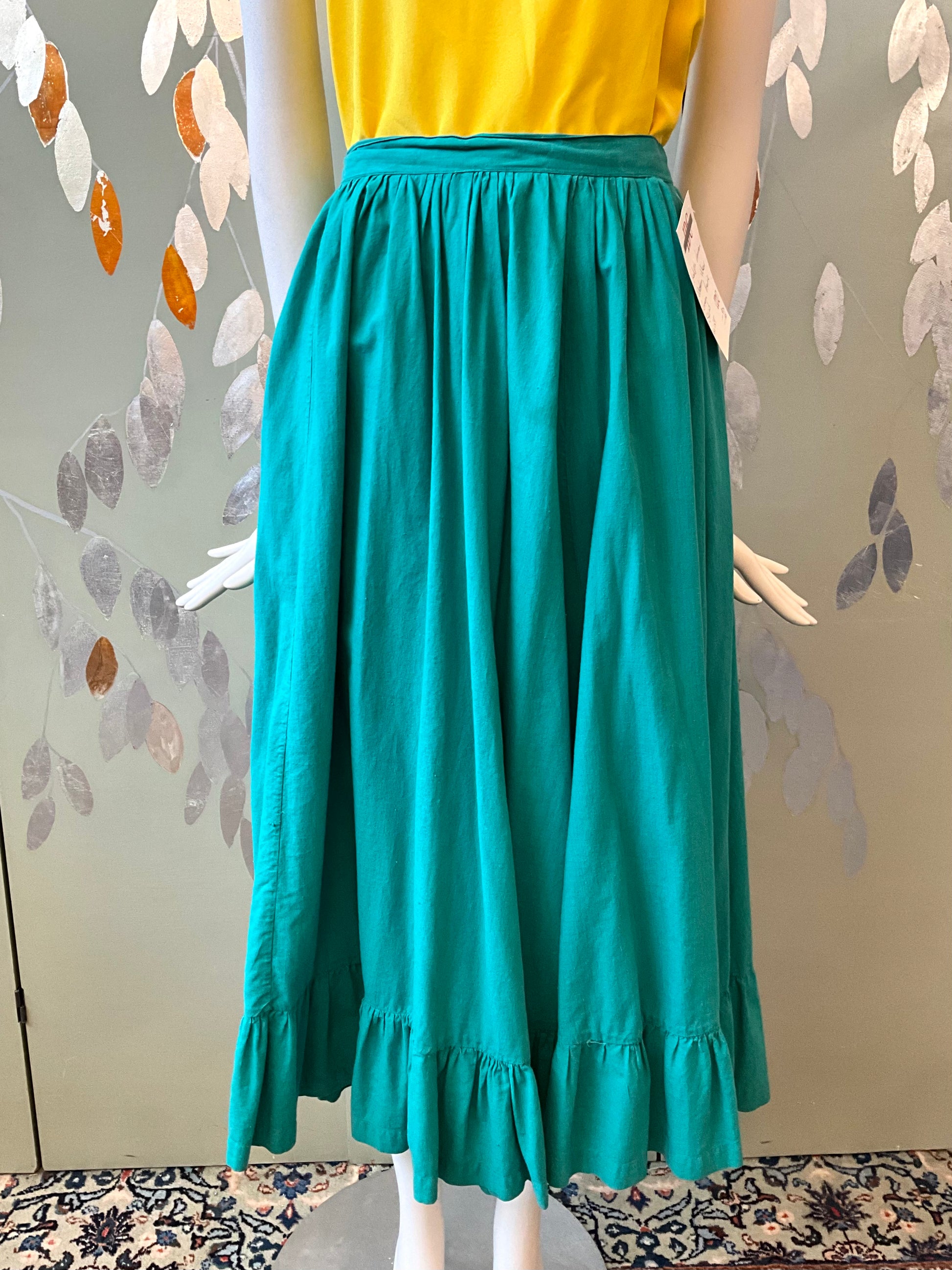 Vintage 1980s Ralph Lauren Western Wear Teal Green Prairie Skirt, Medium