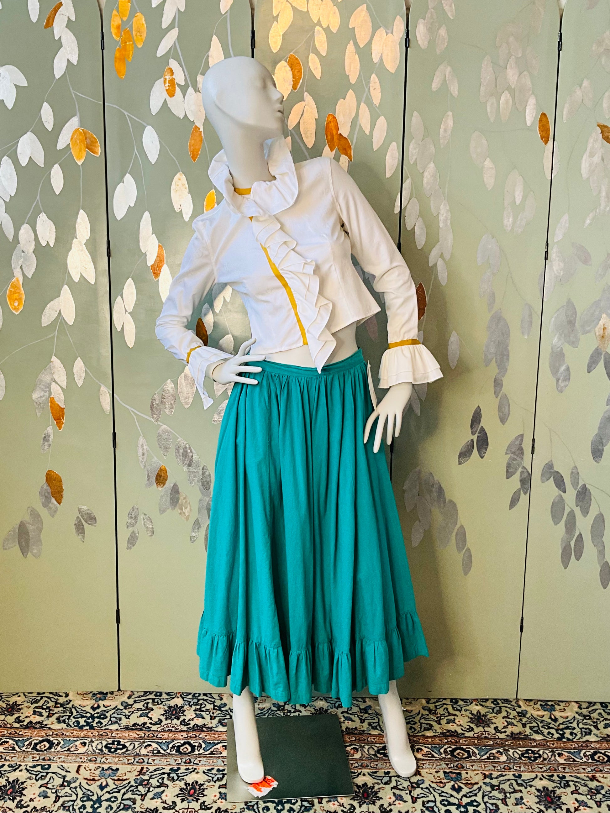 Vintage 1980s Ralph Lauren Western Wear Teal Green Prairie Skirt, Medium