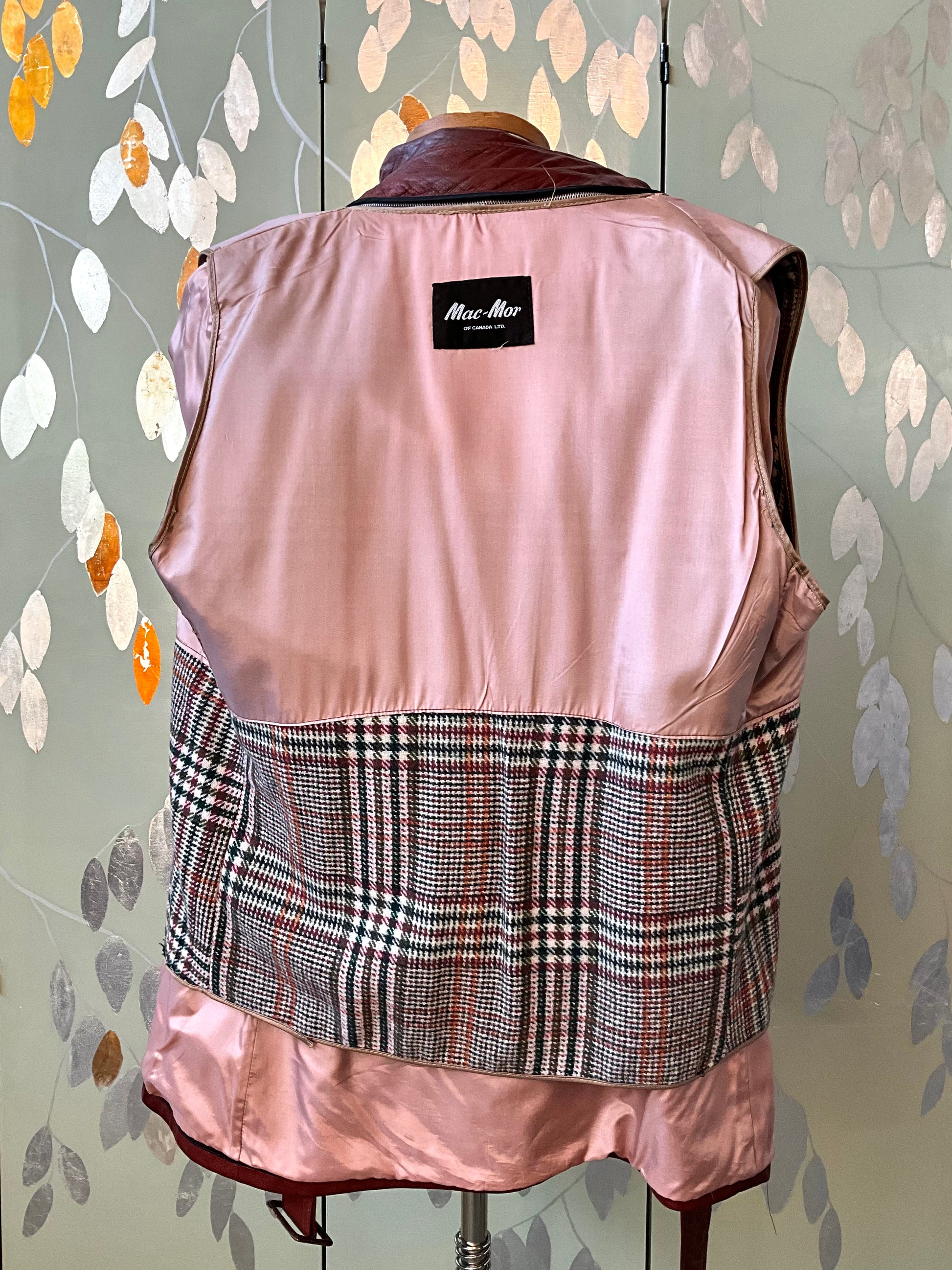 Vintage 1970s Burgundy Red Leather Men's Belted Jacket, Mac-Mor, Large 