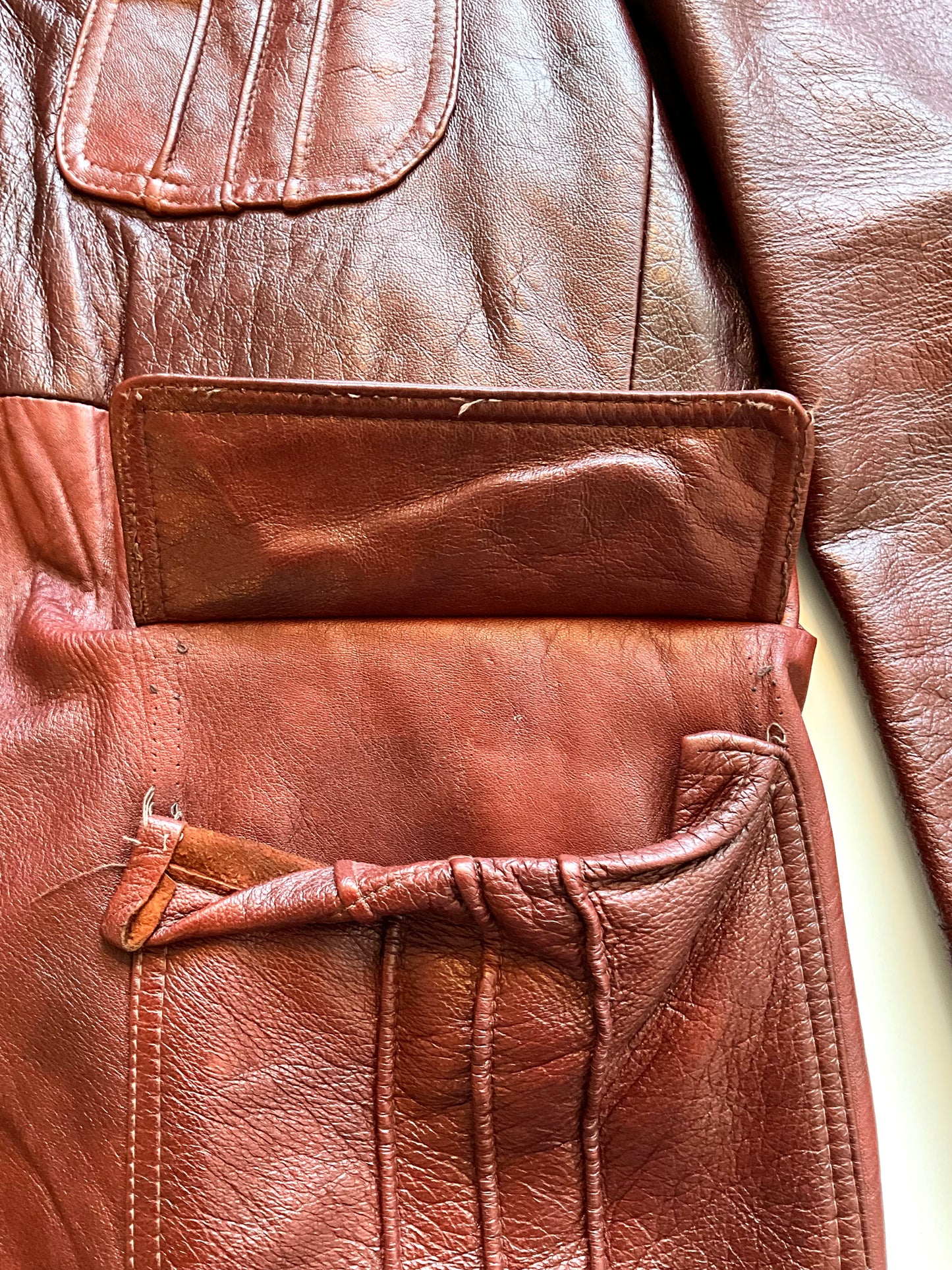 Vintage 1970s Burgundy Red Leather Men's Belted Jacket, Mac-Mor, Large 