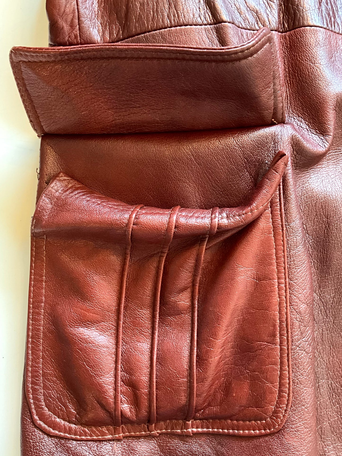 Vintage 1970s Burgundy Red Leather Men's Belted Jacket, Mac-Mor, Large 