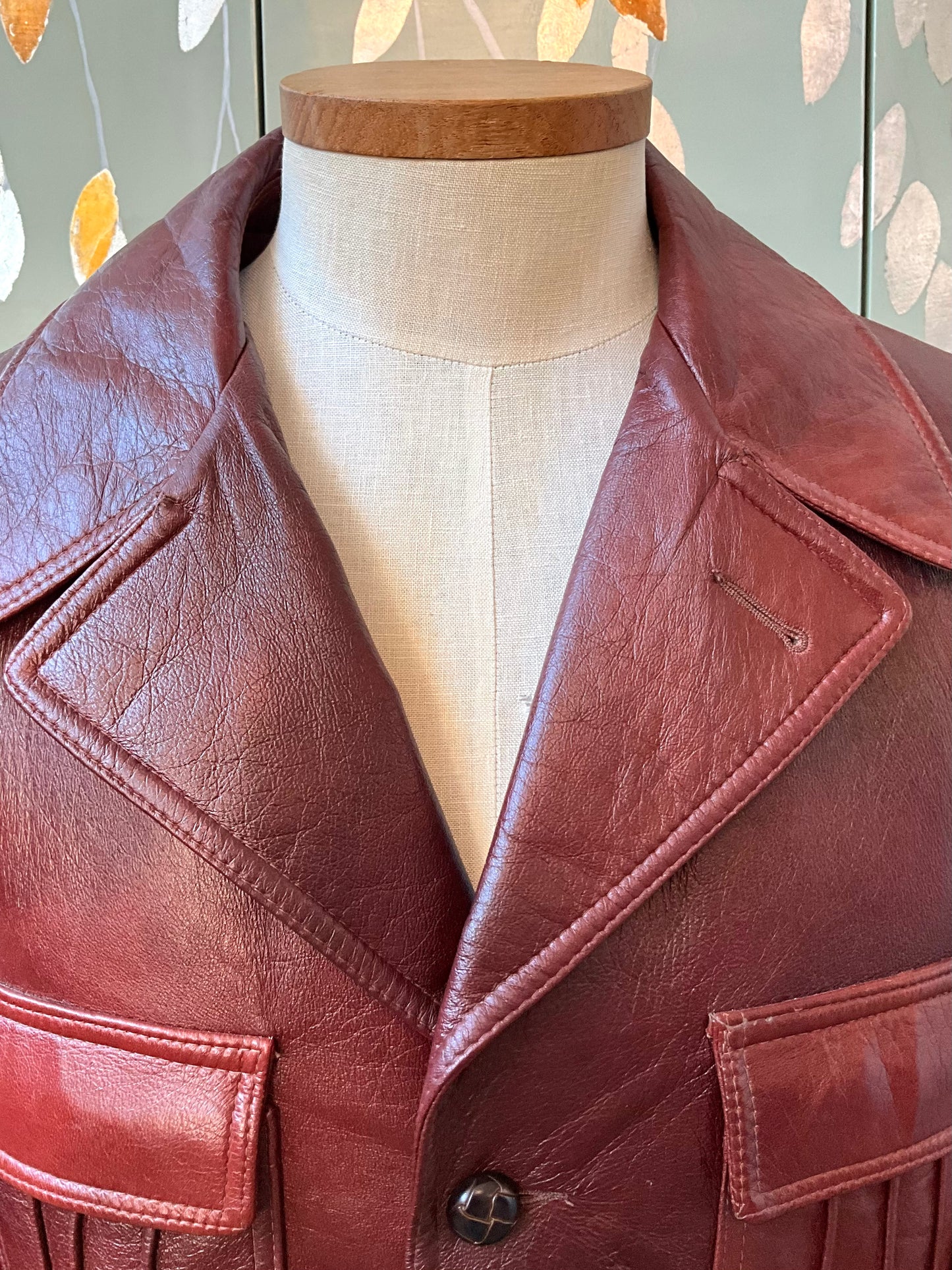 Vintage 1970s Burgundy Red Leather Men's Belted Jacket, Mac-Mor, Large 