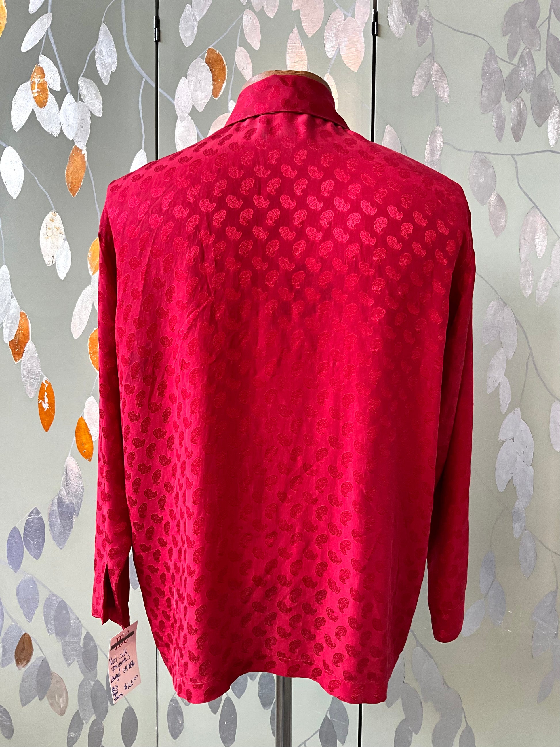 Vintage 1950s Men's Red Satin Damask Pyjama Set, Large 