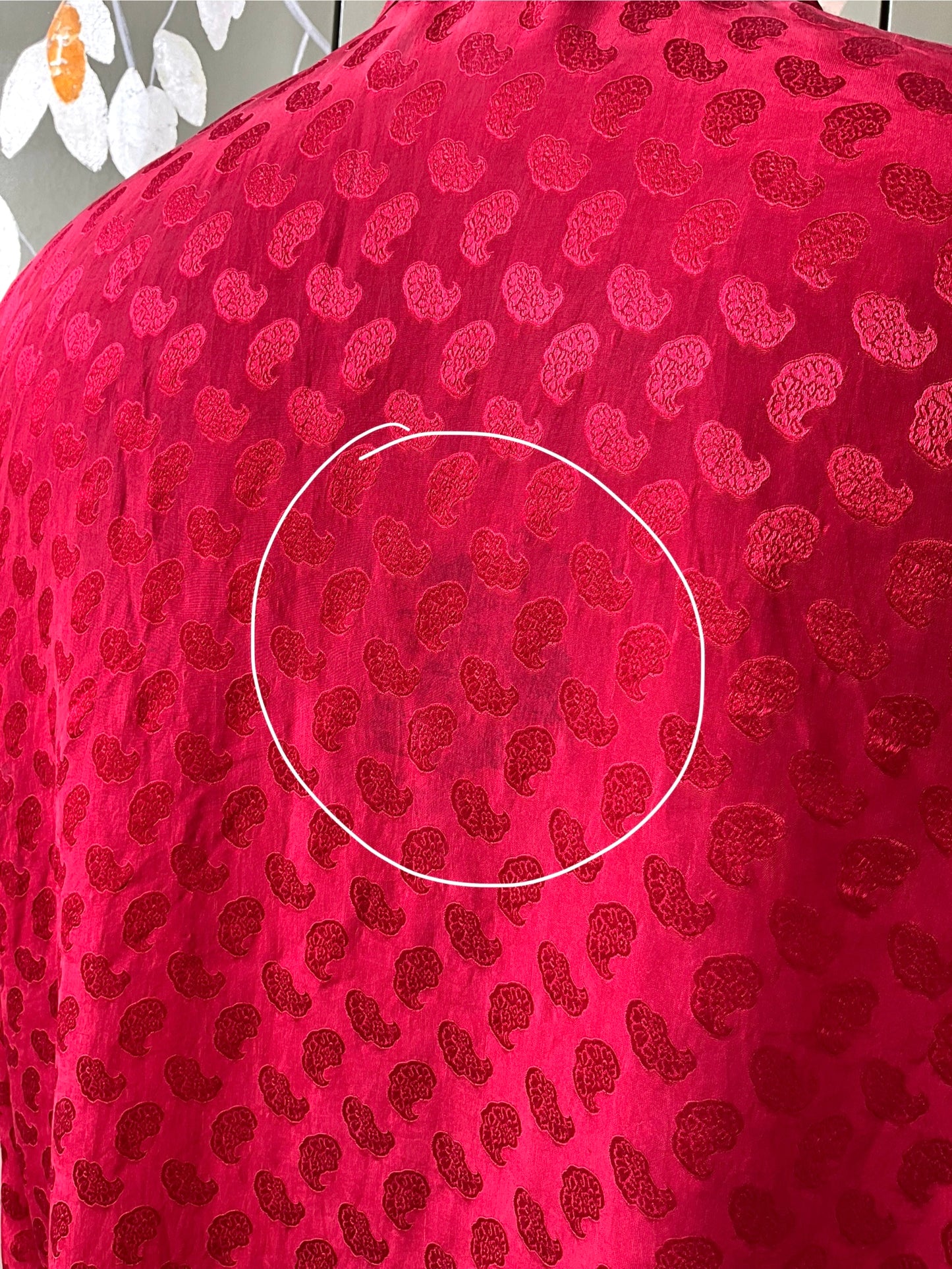 Vintage 1950s Men's Red Satin Damask Pyjama Set, Large 