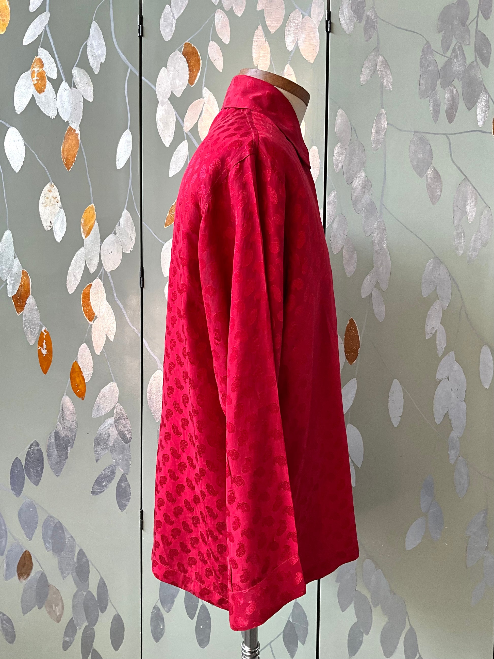 Vintage 1950s Men's Red Satin Damask Pyjama Set, Large 