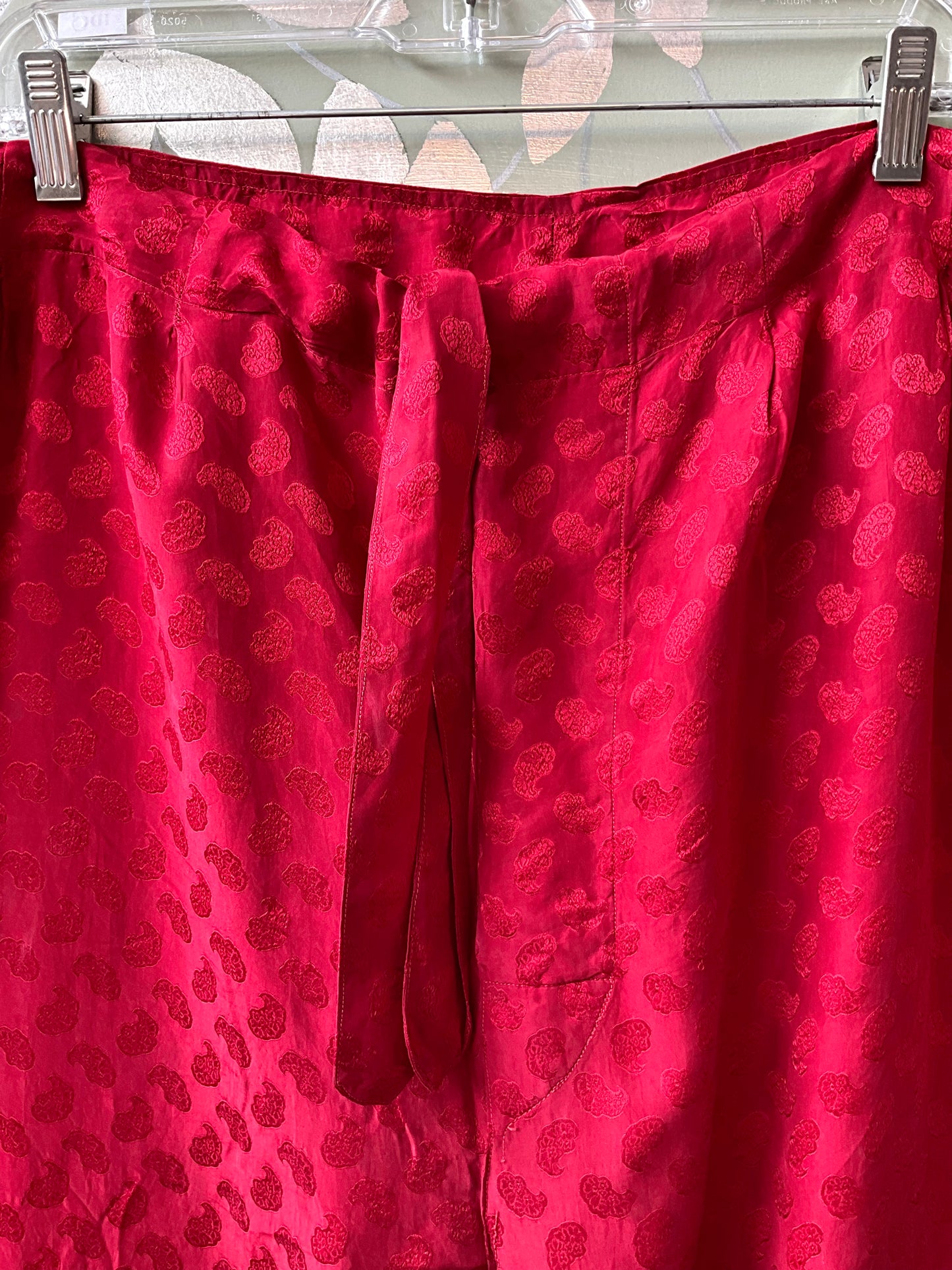 Vintage 1950s Men's Red Satin Damask Pyjama Set, Large 