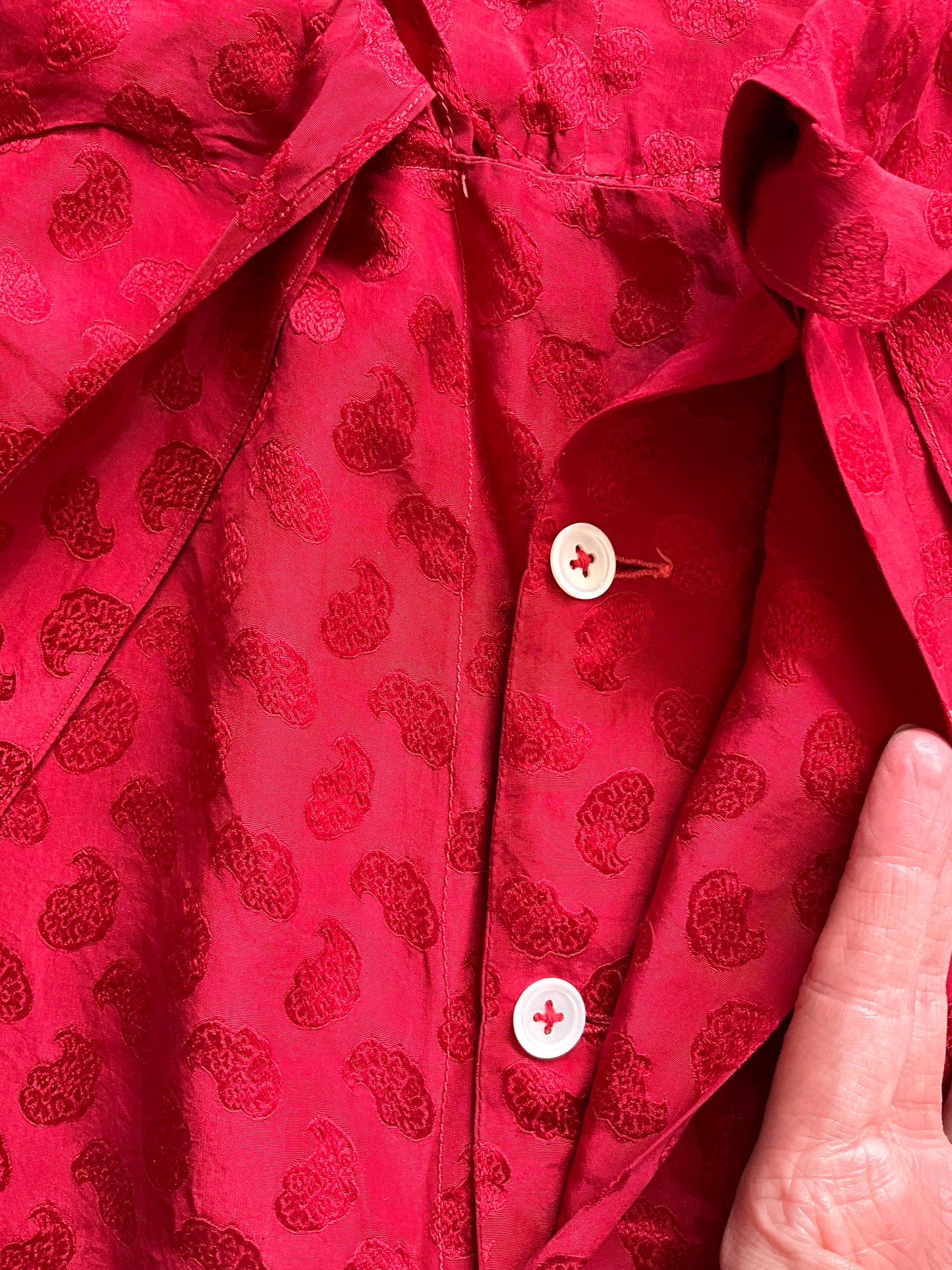 Vintage 1950s Men's Red Satin Damask Pyjama Set, Large 