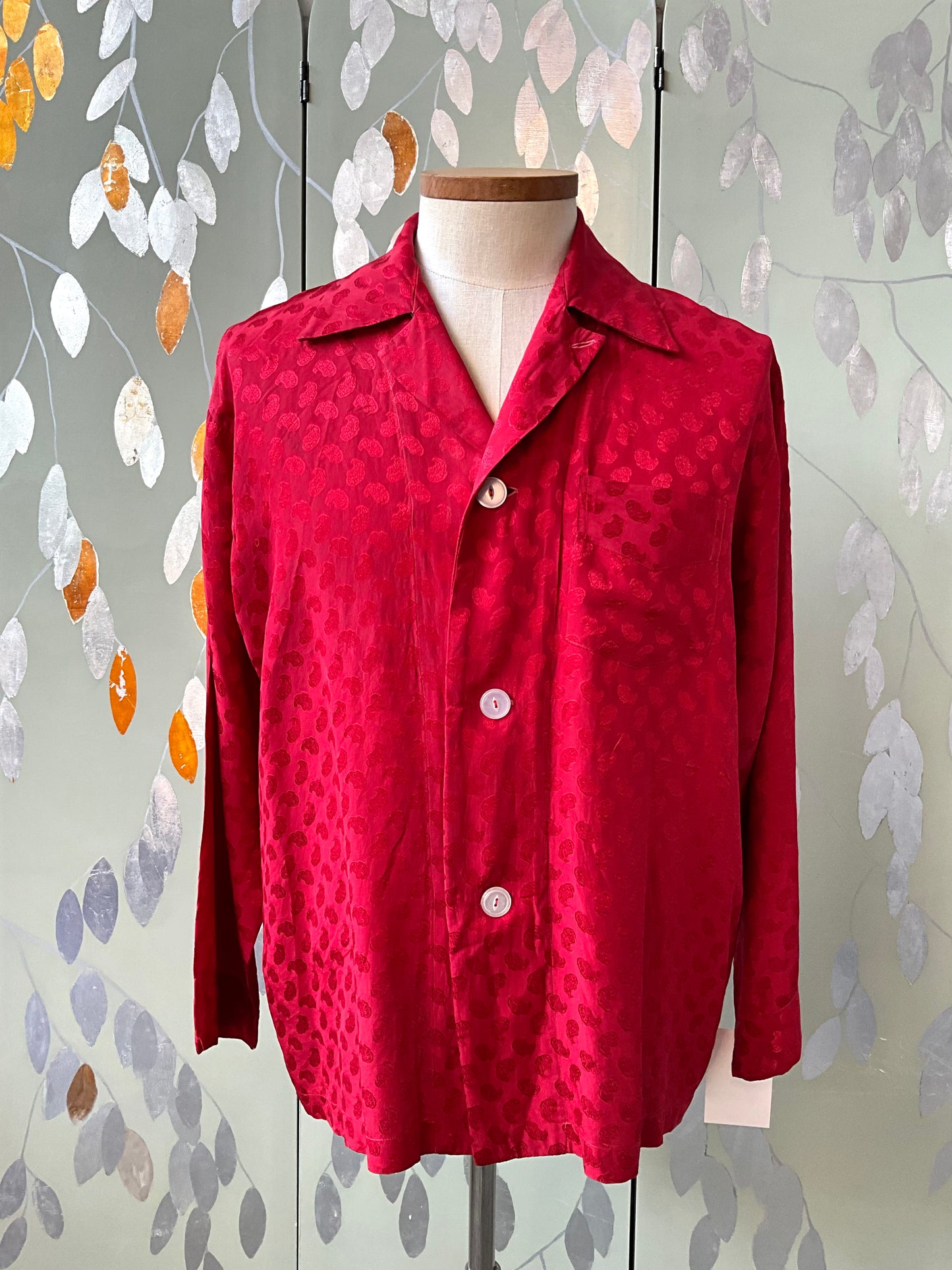 Vintage 1950s Men's Red Satin Damask Pyjama Set, Large 