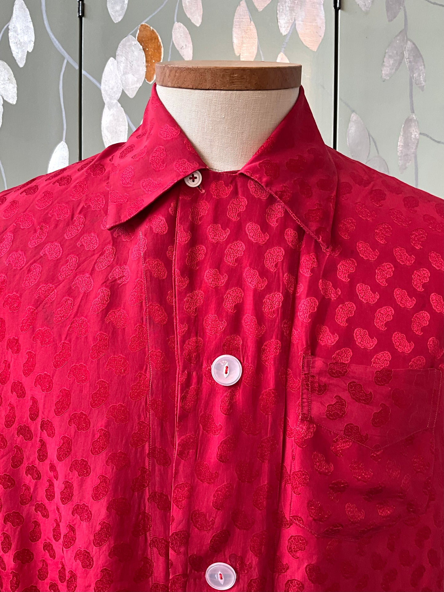 Vintage 1950s Men's Red Satin Damask Pyjama Set, Large 