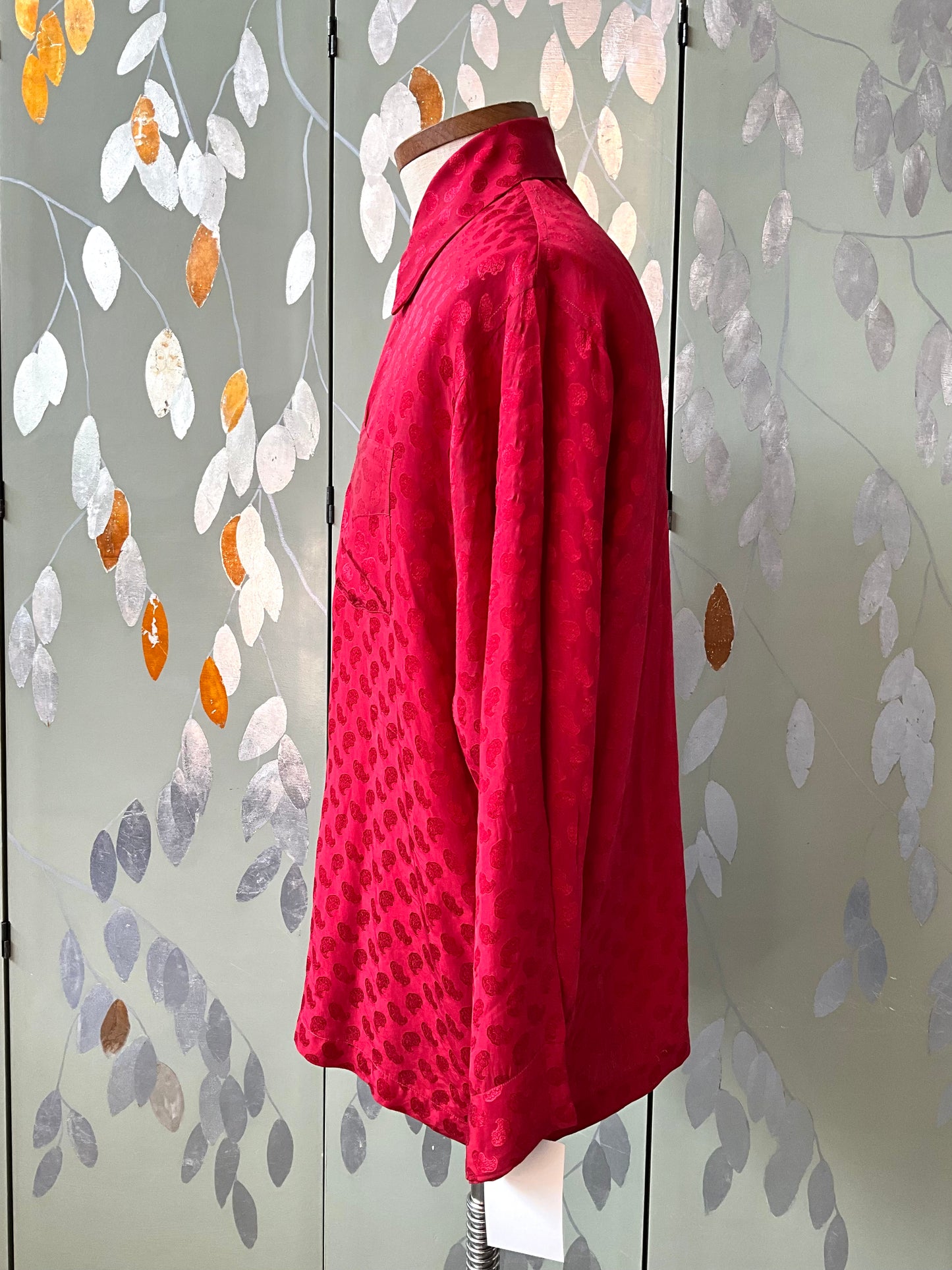 Vintage 1950s Men's Red Satin Damask Pyjama Set, Large 