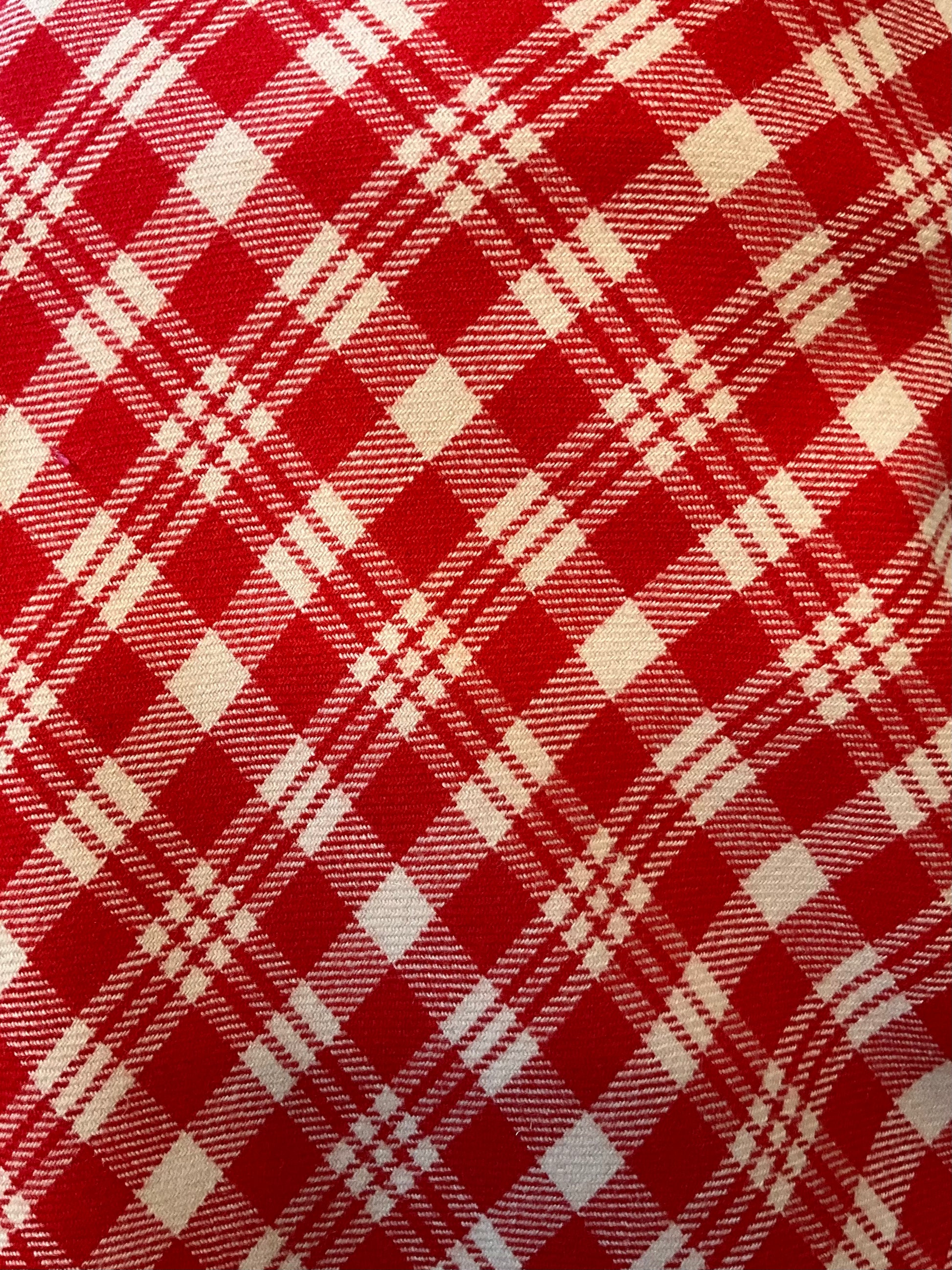 Vintage 1970s Red and Cream Plaid Flared Midi Skirt, W32