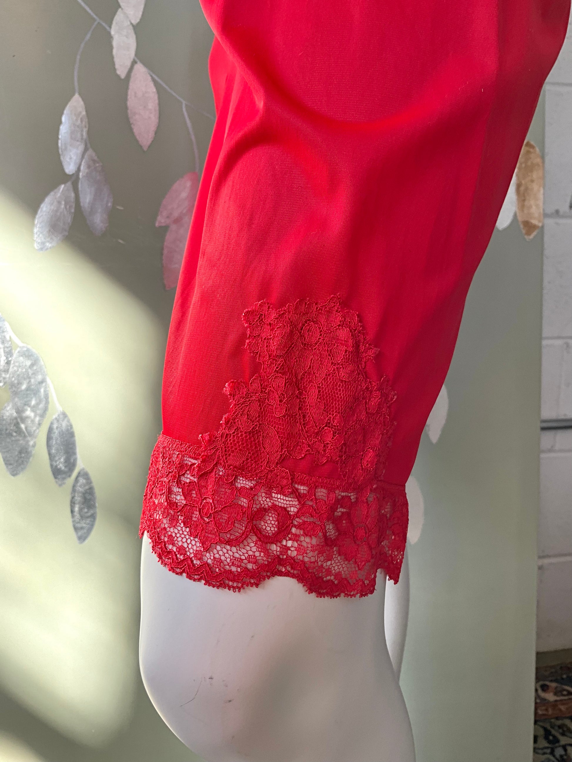 Vintage 1960s Black and Red Nylon Lace Trim Slip Shorts