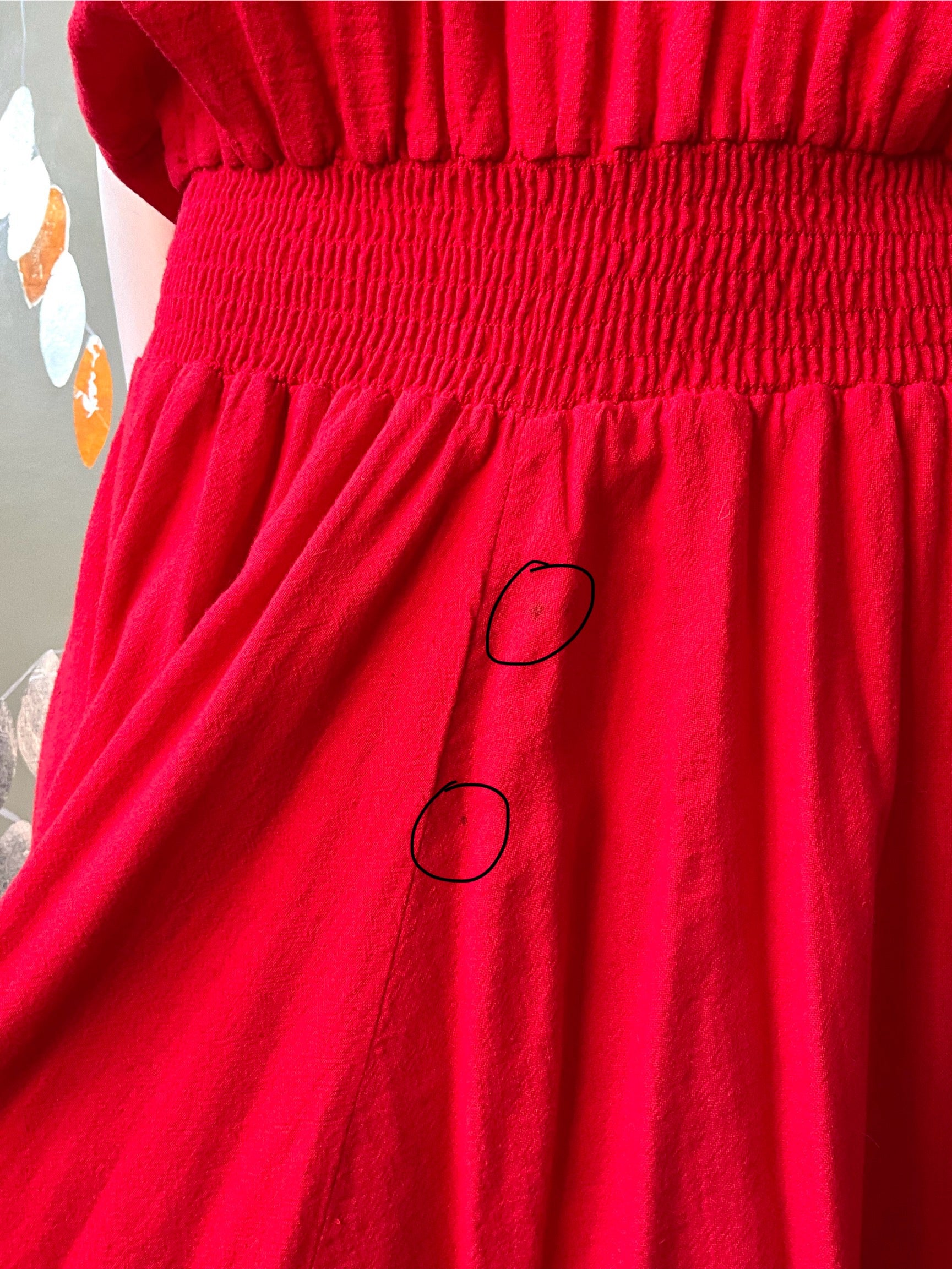 Vintage 1980s Red Cotton Tank Top Maxi Dress, Made in USA, S/M