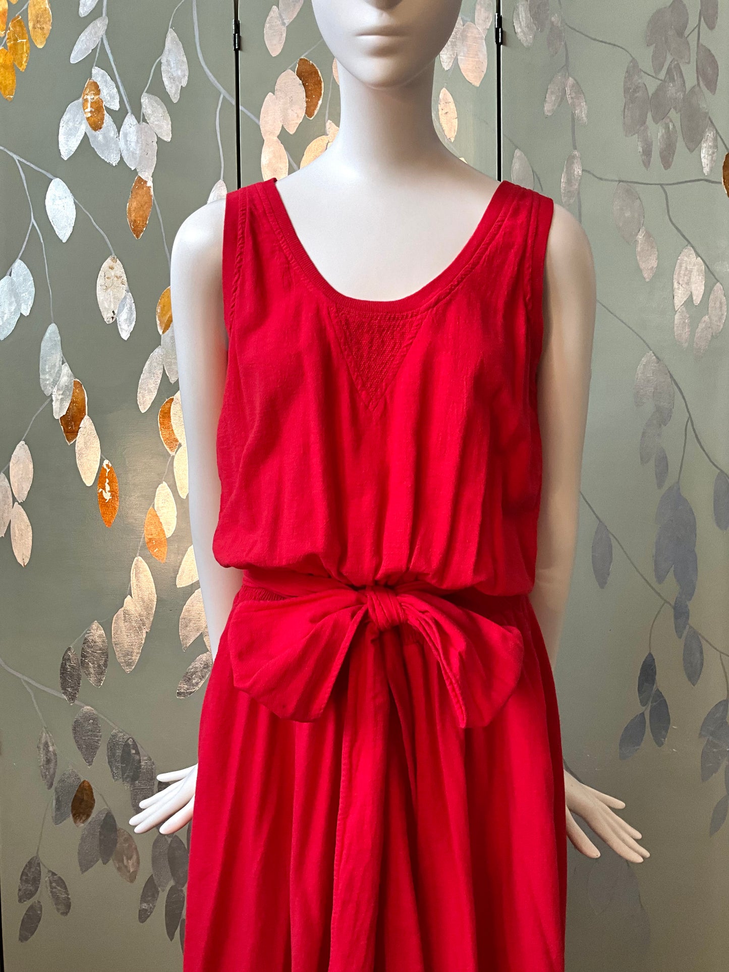 Vintage 1980s Red Cotton Tank Top Maxi Dress, Made in USA, S/M